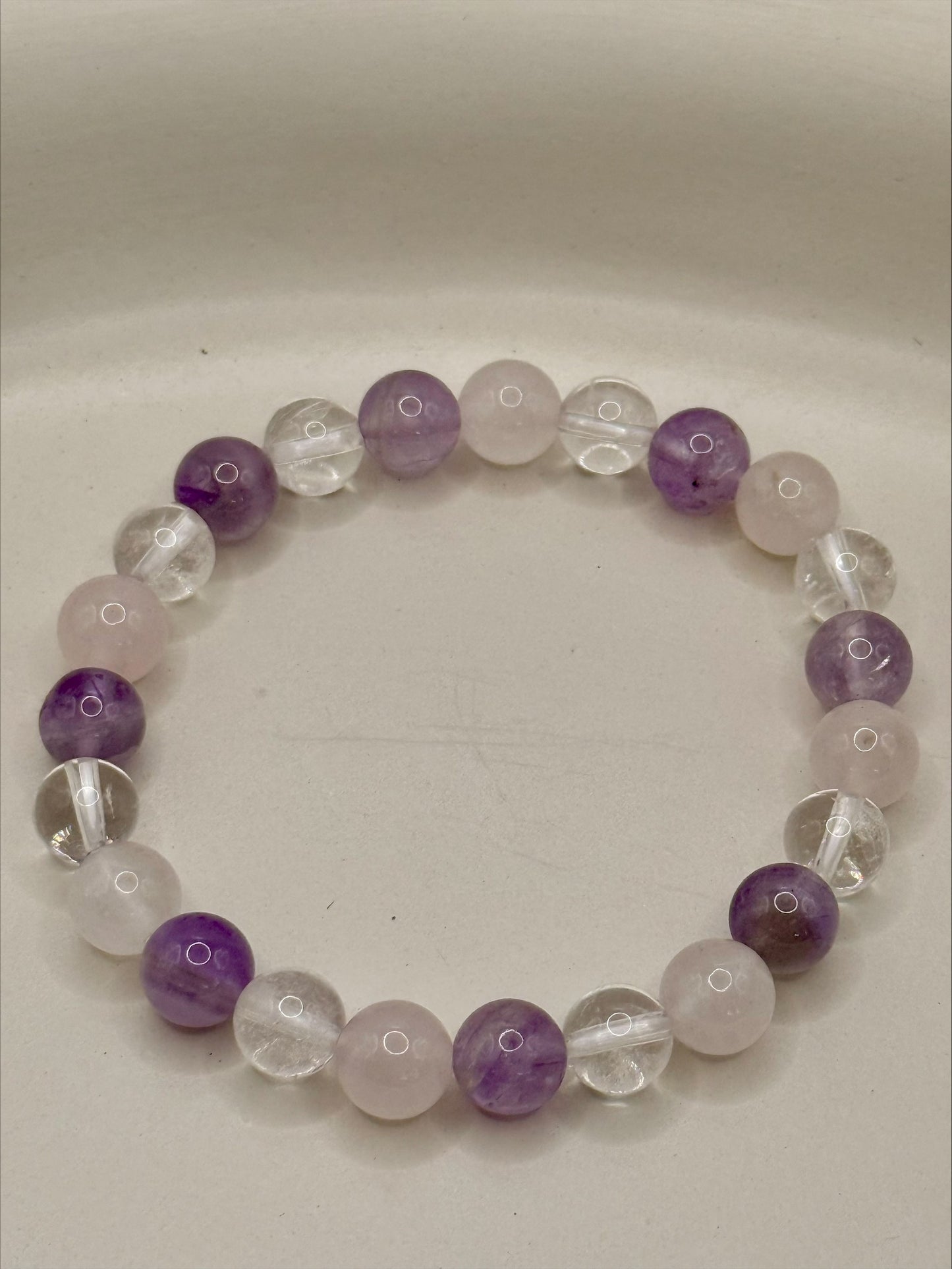 Amethyst, Rose Quartz & Clear Quartz Bracelet | 8mm Natural Crystal Beads