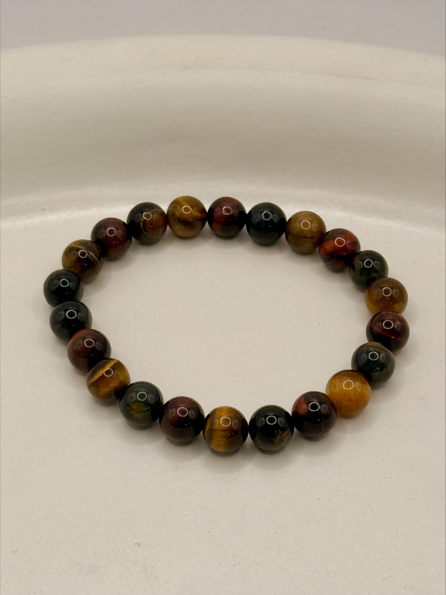Tri-Colour Tiger's Eye Bracelet | 8mm Natural Crystal Beads