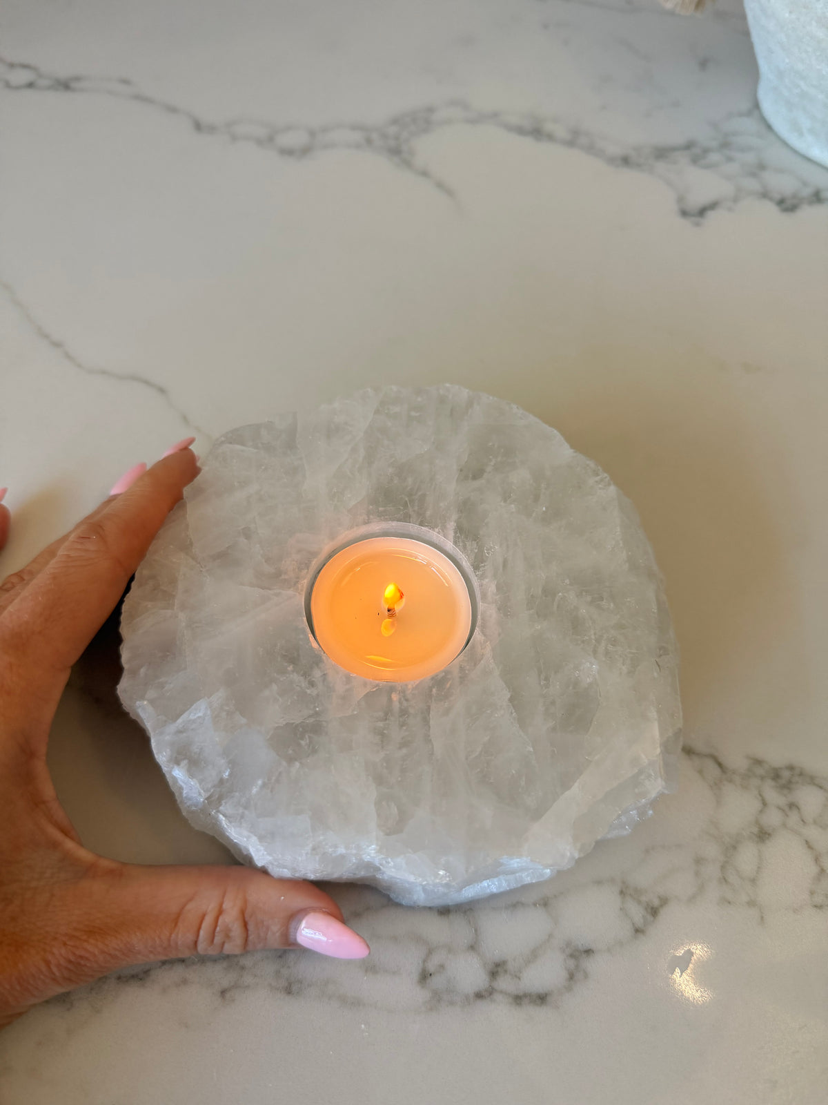 Clear Quartz Tealight Candle Holder – 917g