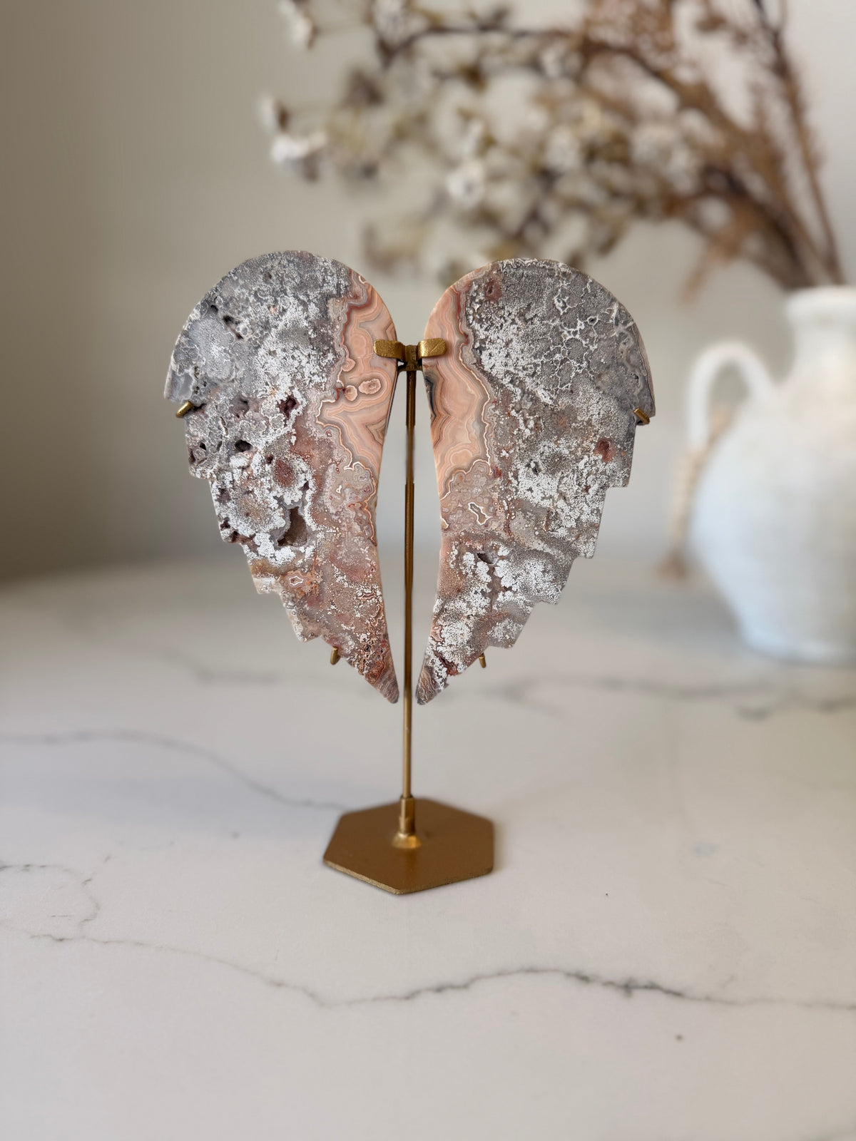 Crazy Lace Agate Angel Wings on Stand | 19cm