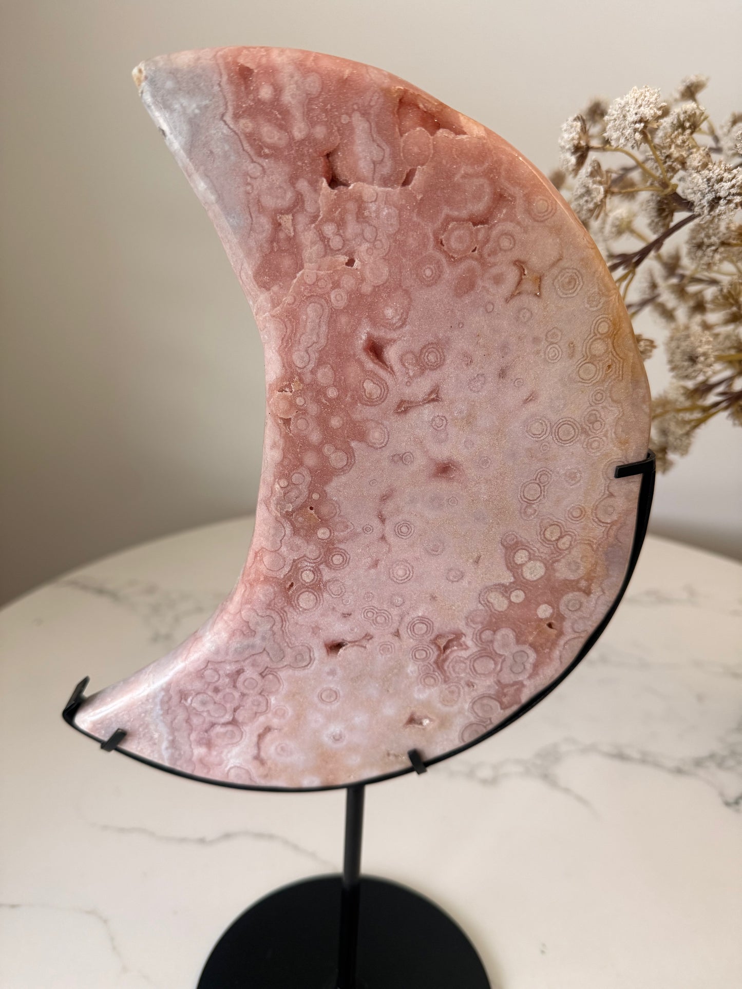 XL Pink Amethyst Crescent Moon on Stand | 1.59kg