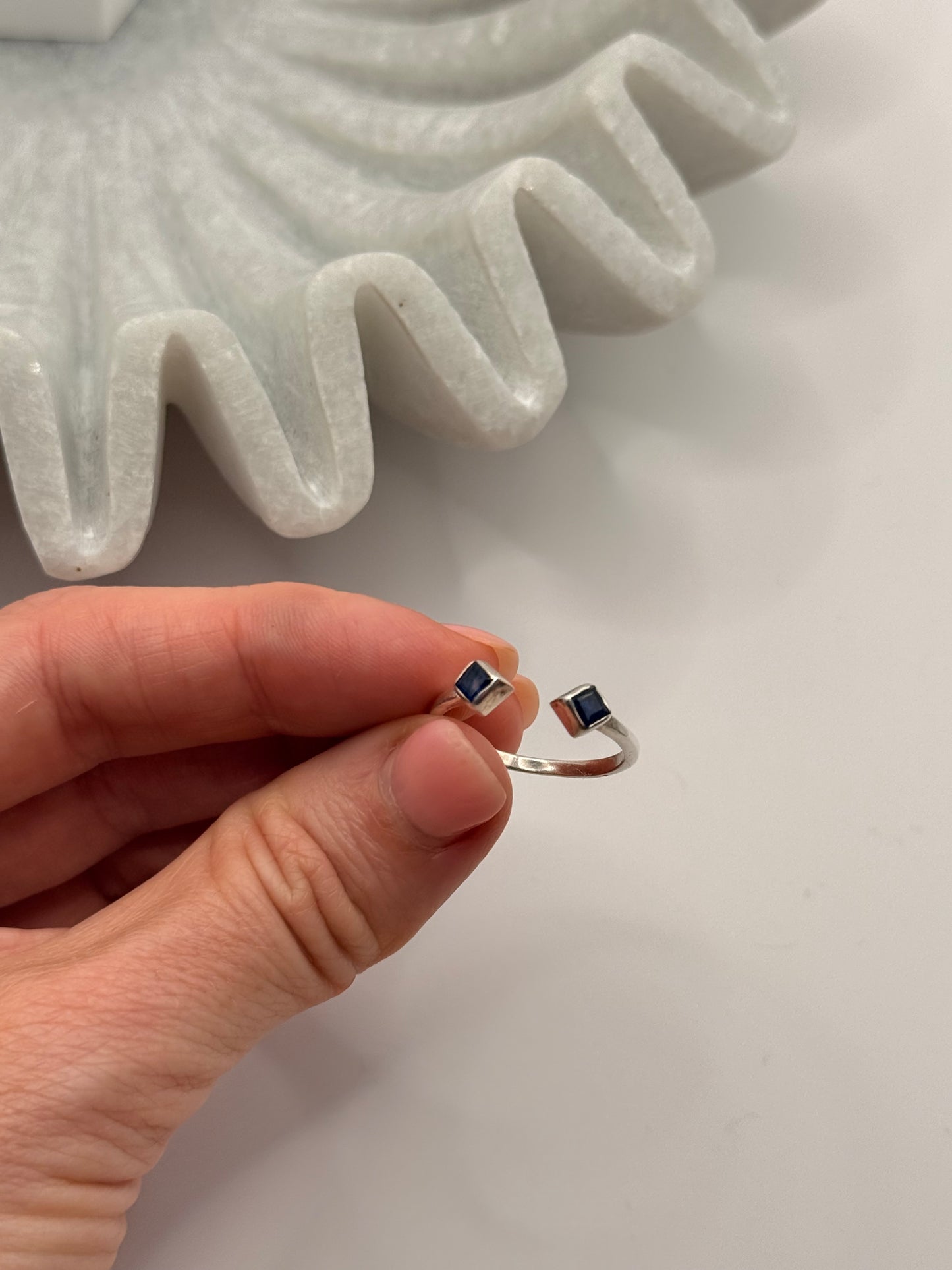 Blue Sapphire Open Ring – Double Stone – Size 8