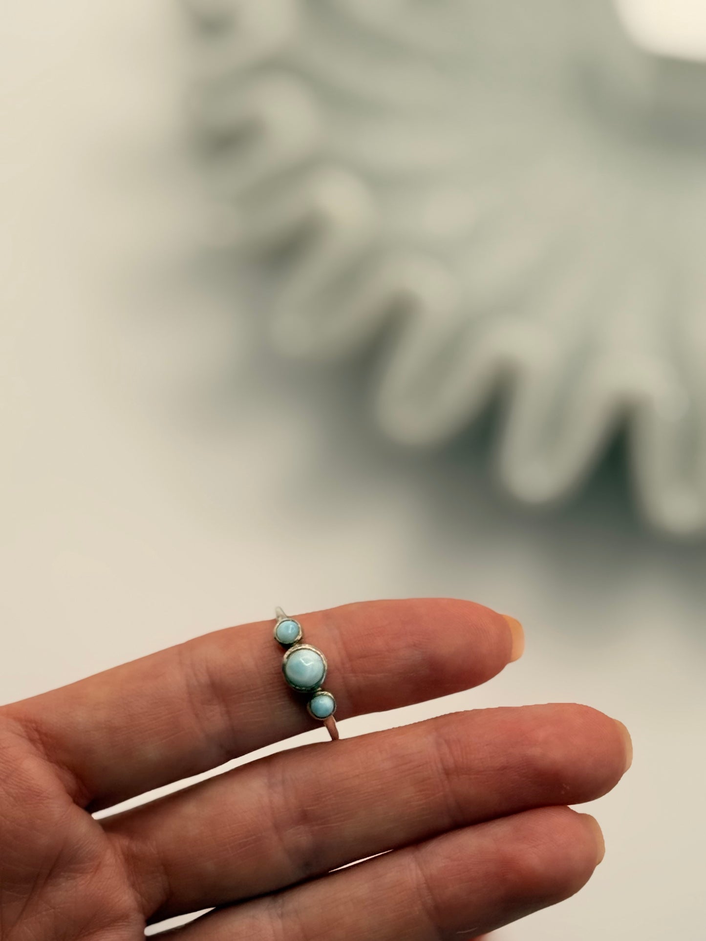 Larimar Triple Stone Ring – Sterling Silver – Size 7