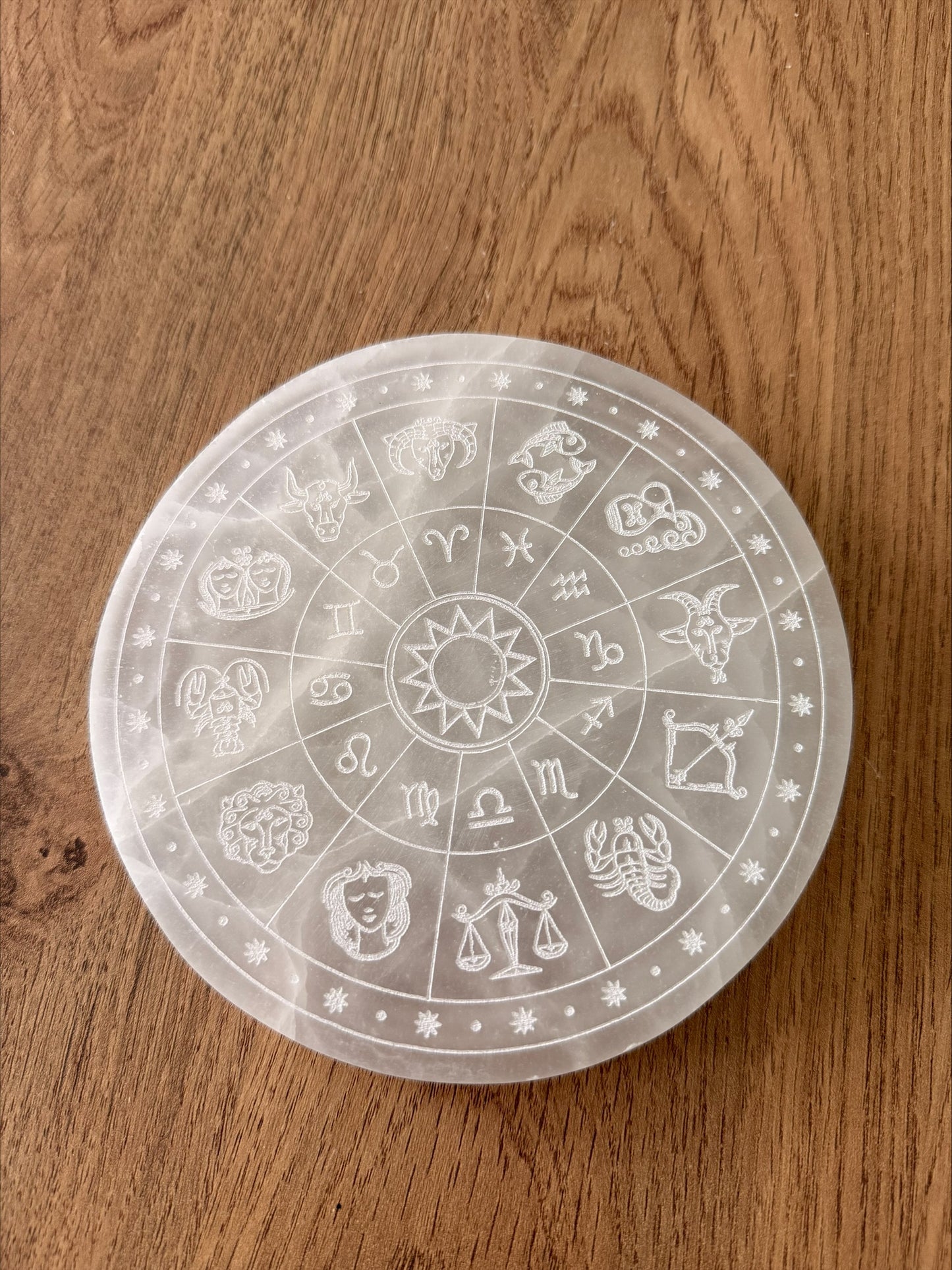 Selenite Zodiac & Flower of Life Charging Plate (Double-Sided)