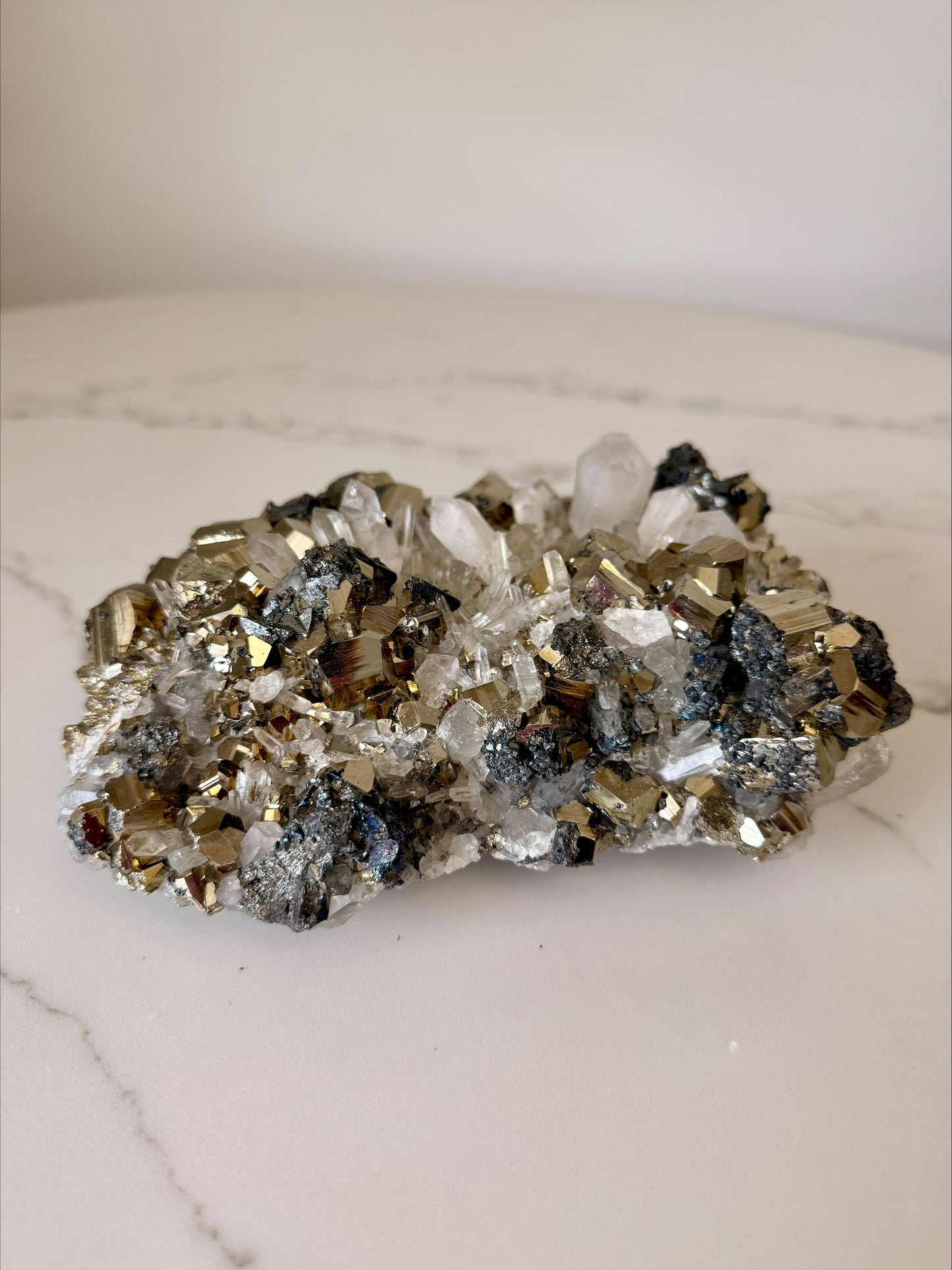 Pyrite & Quartz Crystal Cluster – Luxe Metallic Statement Piece 1.652kg