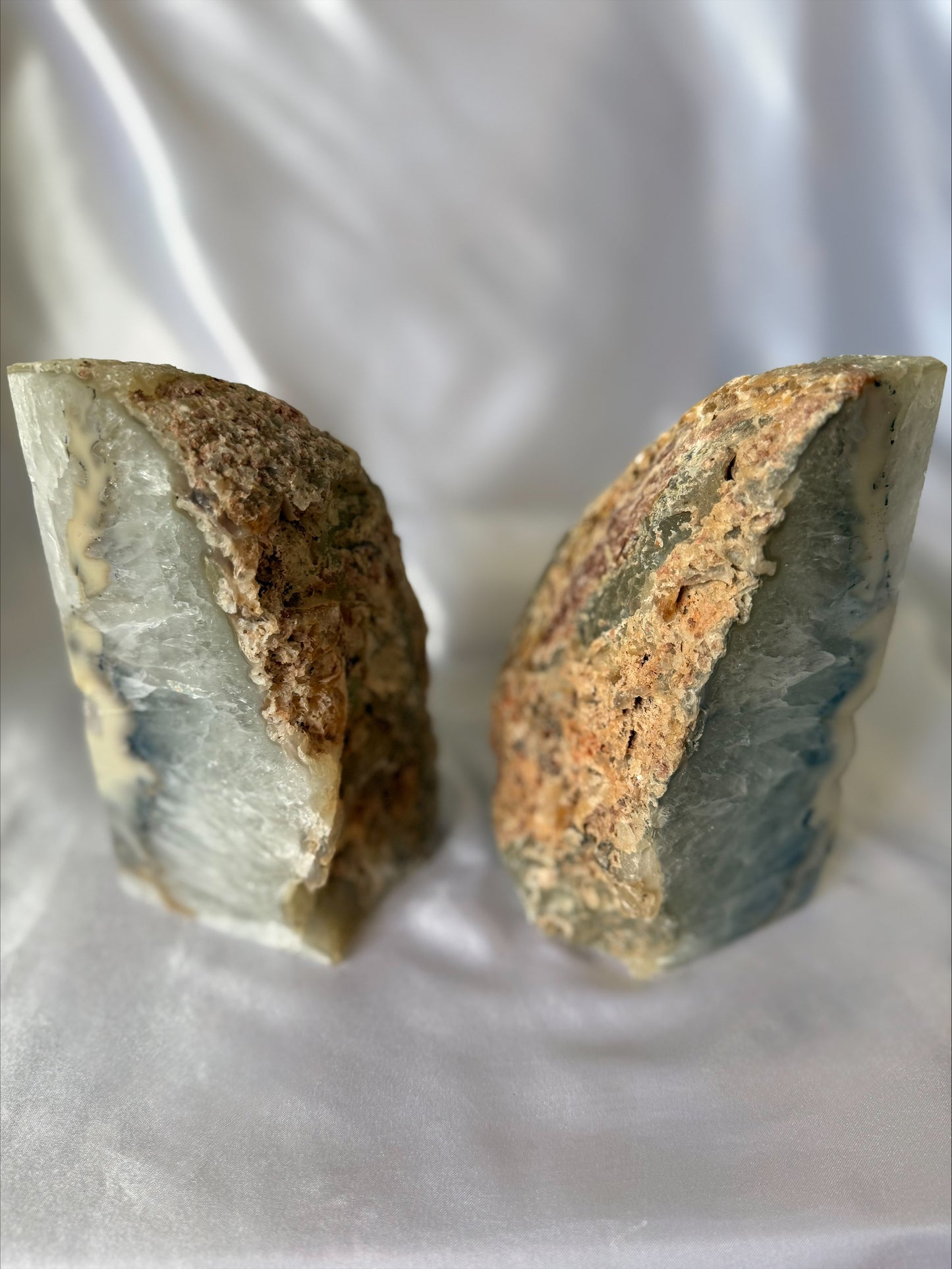 Natural Agate Geode Bookends with Druzy Quartz
