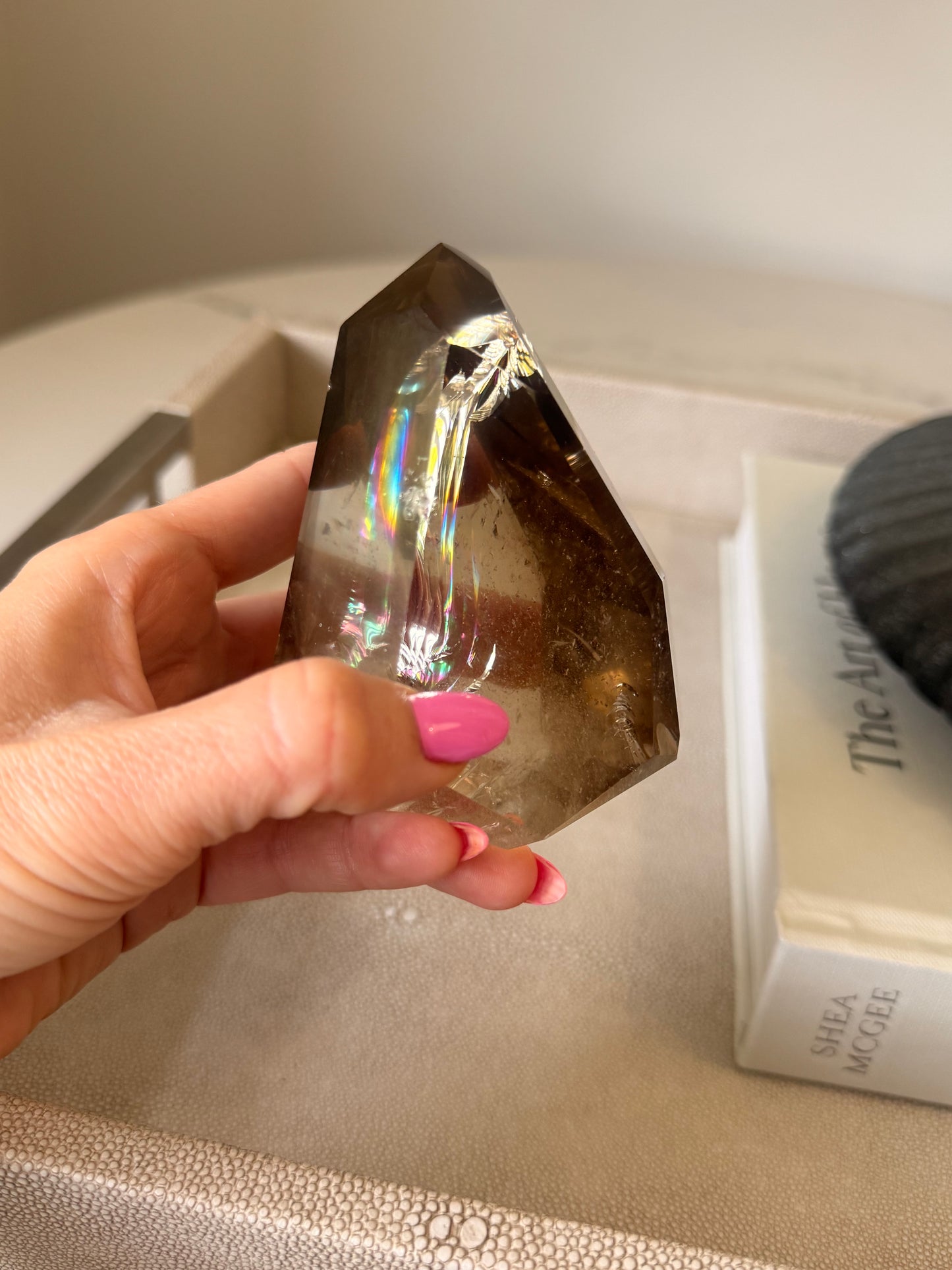 Smoky Quartz Rainbow Freeform on Stand – 513g
