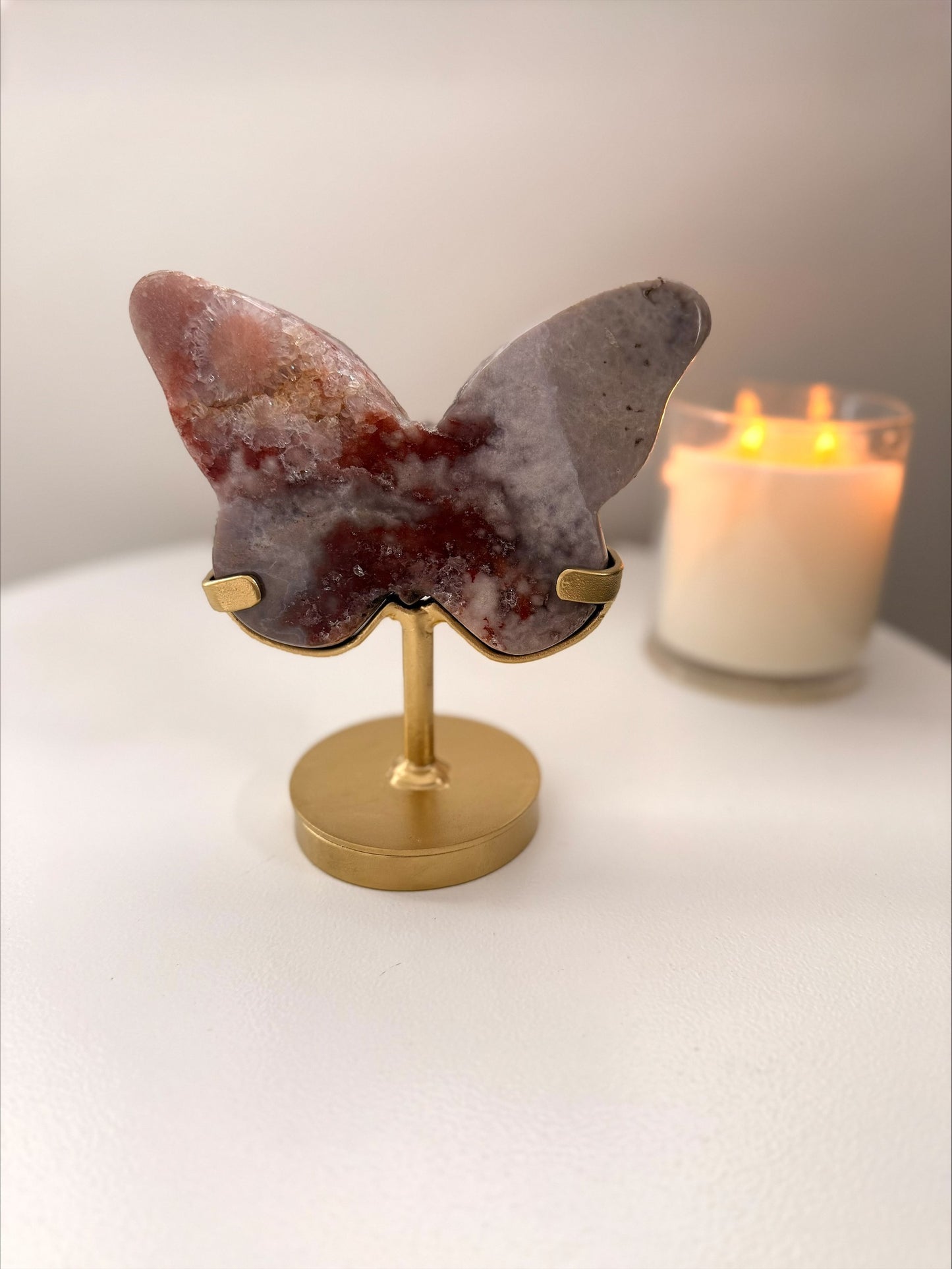 Pink Quartz Agate Butterfly on Stand