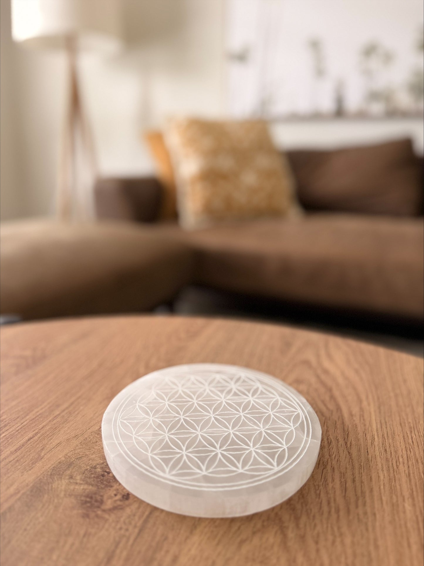 Selenite Zodiac & Flower of Life Charging Plate (Double-Sided)