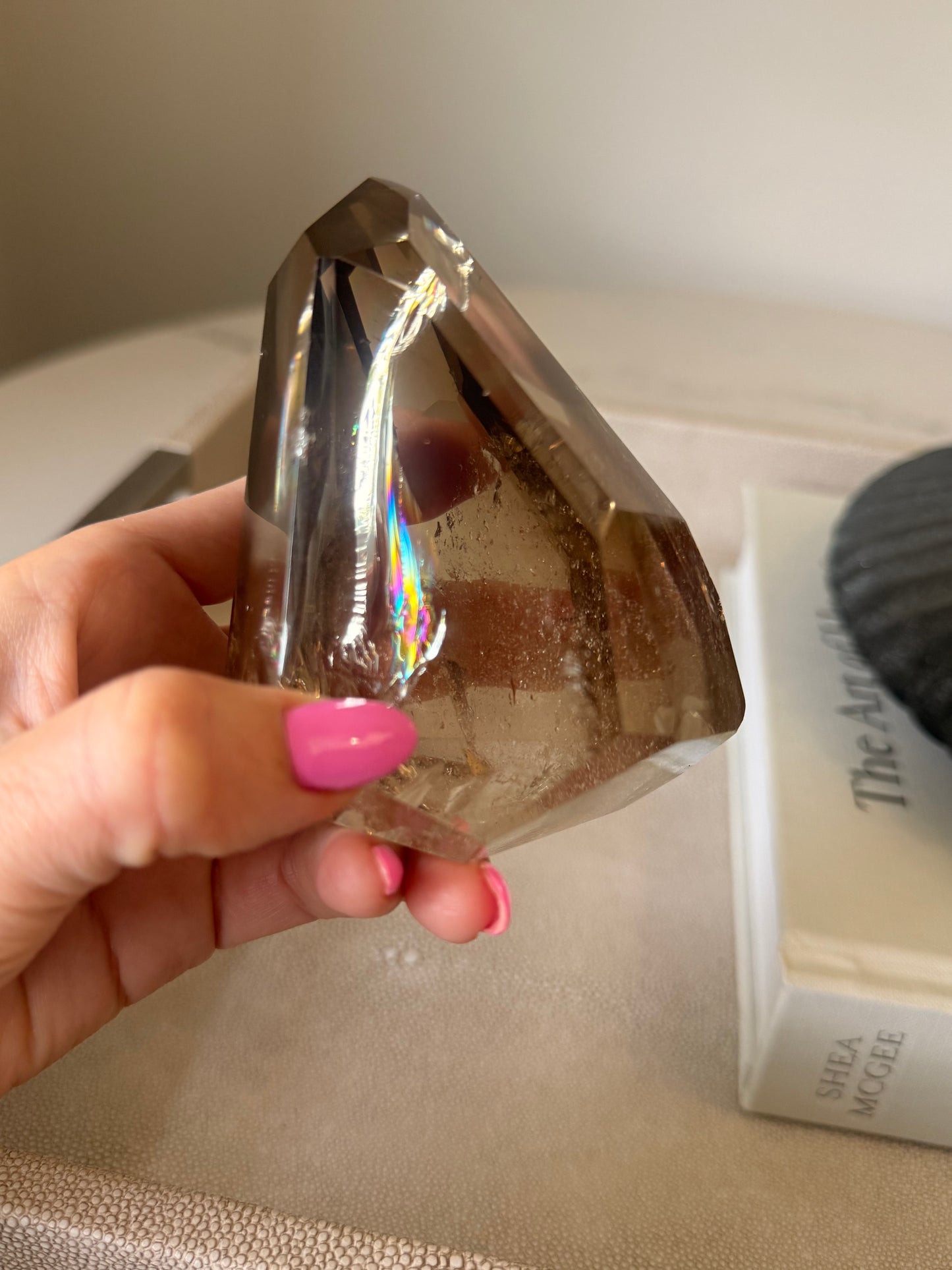 Smoky Quartz Rainbow Freeform on Stand – 513g