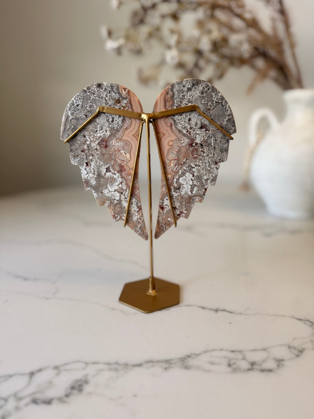 Crazy Lace Agate Angel Wings on Stand | 19cm