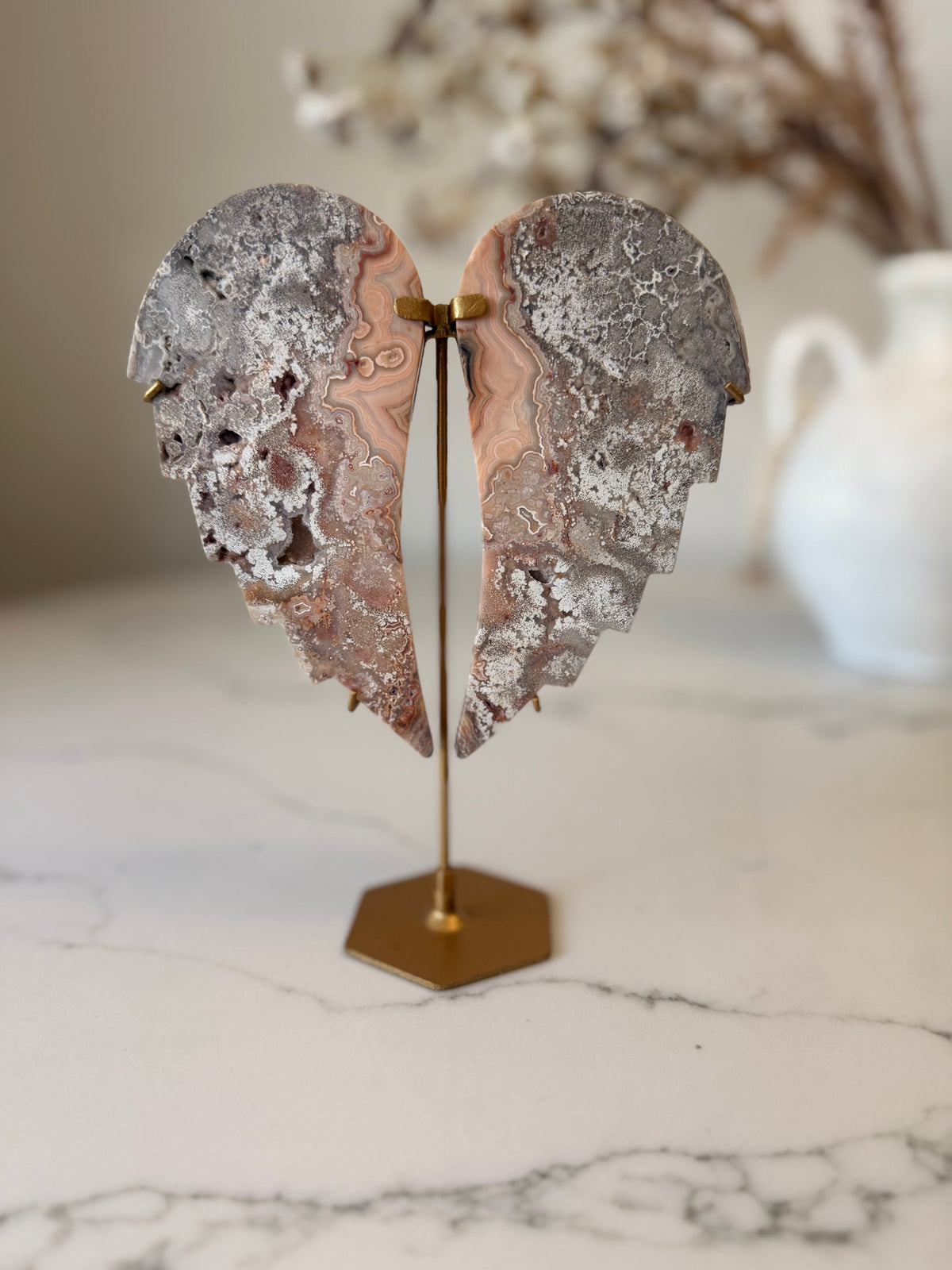 Crazy Lace Agate Angel Wings on Stand | 19cm