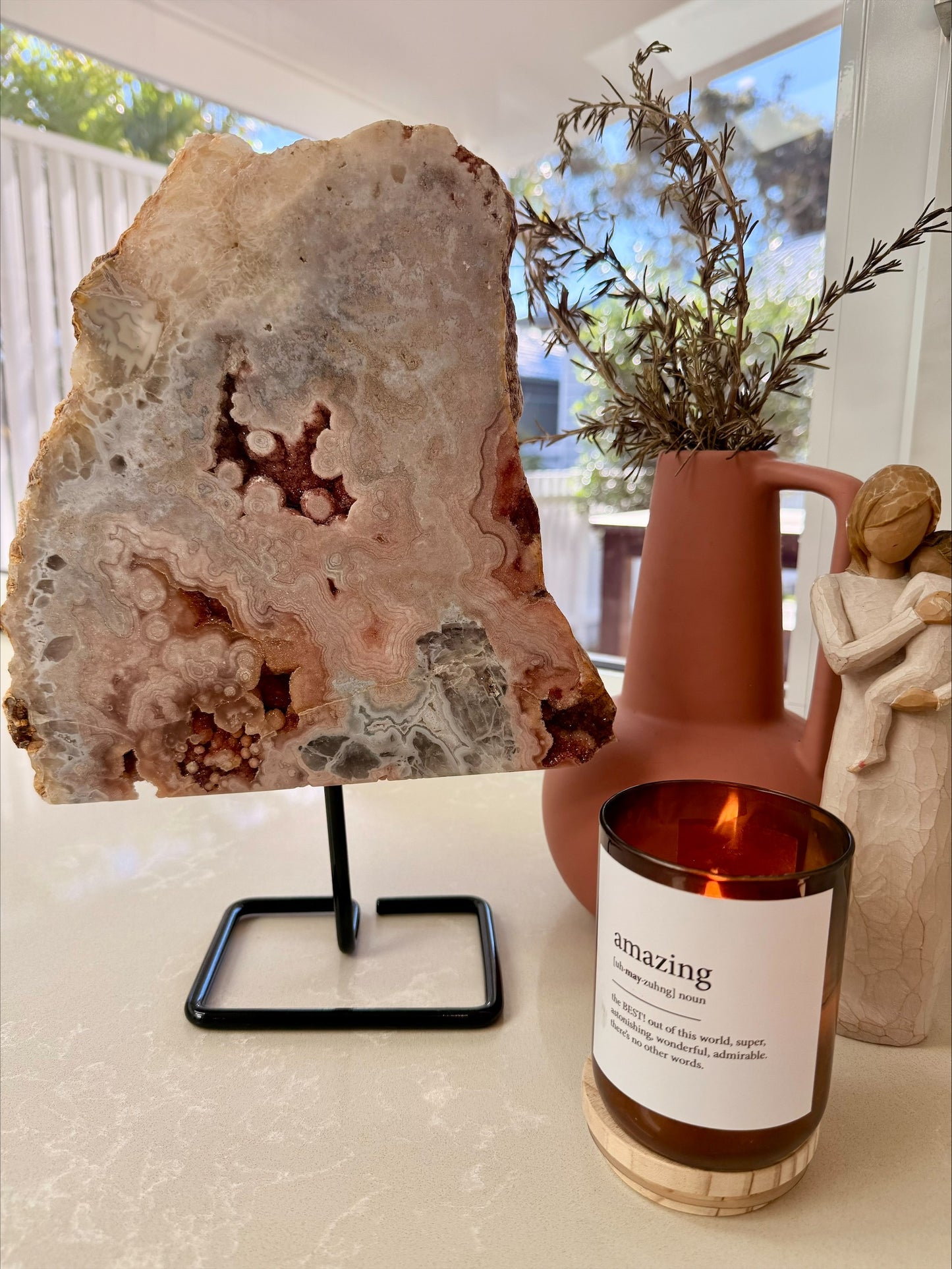 Pink Amethyst Agate Statement Slab on Stand – 5.2kg
