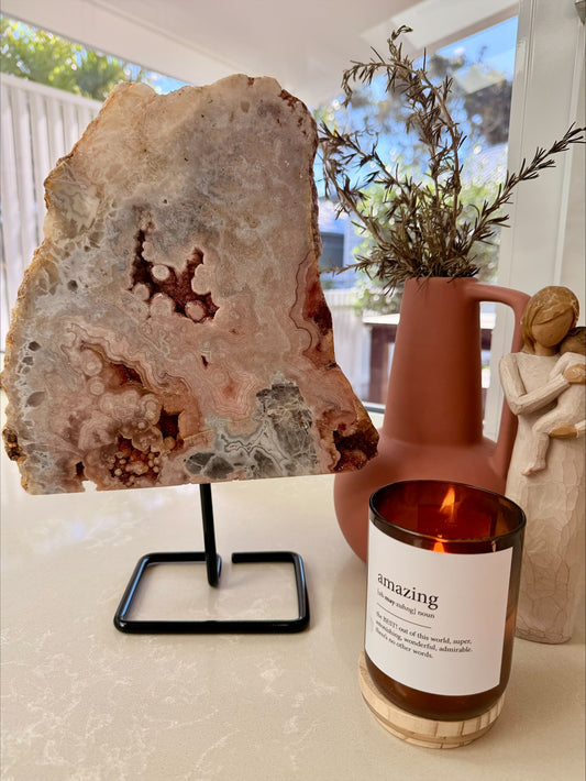 Pink Amethyst Agate Statement Slab on Stand – 5.2kg
