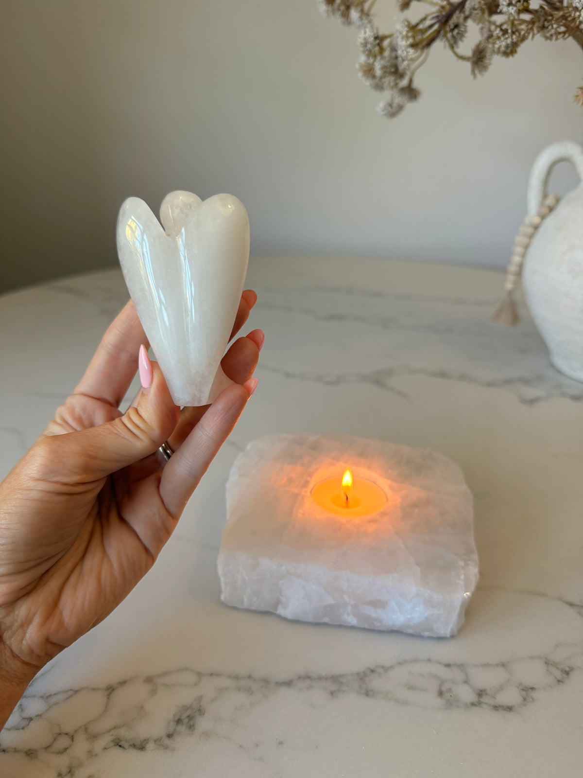 Clear Quartz Tealight Holder & Angel Set – 1.023kg