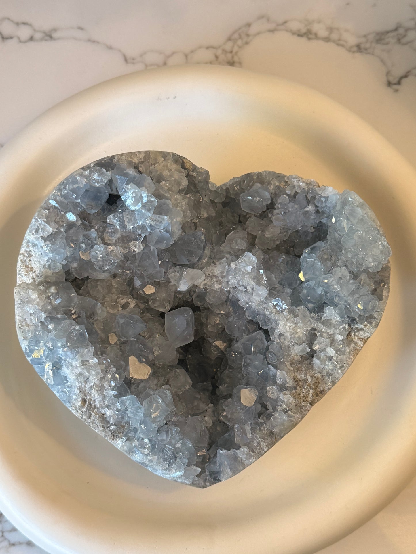 Celestite Heart on Acrylic & Gold Display Stand – 4.295kg