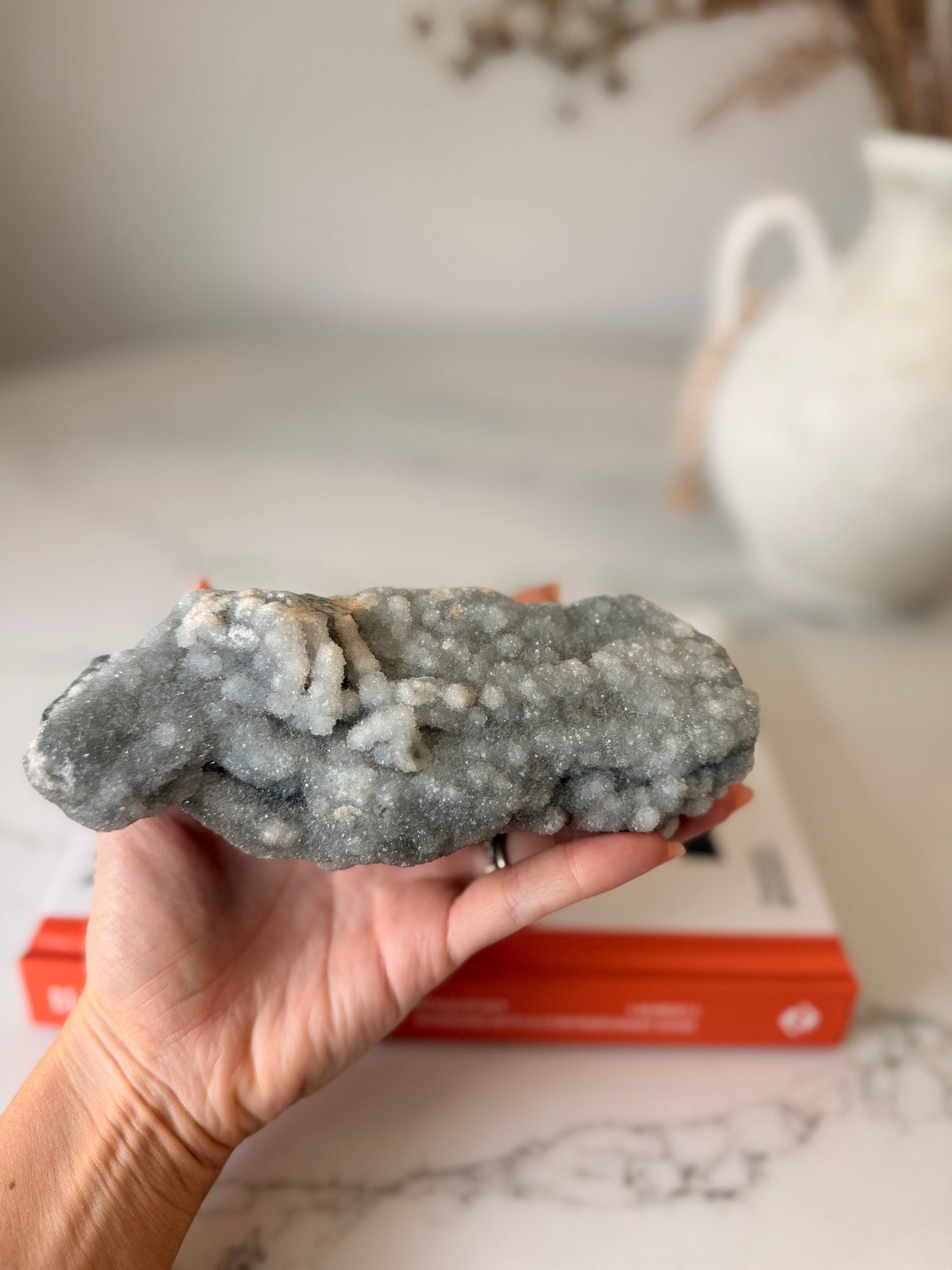 Grey Chalcedony & Druzy Quartz Cluster – 699g
