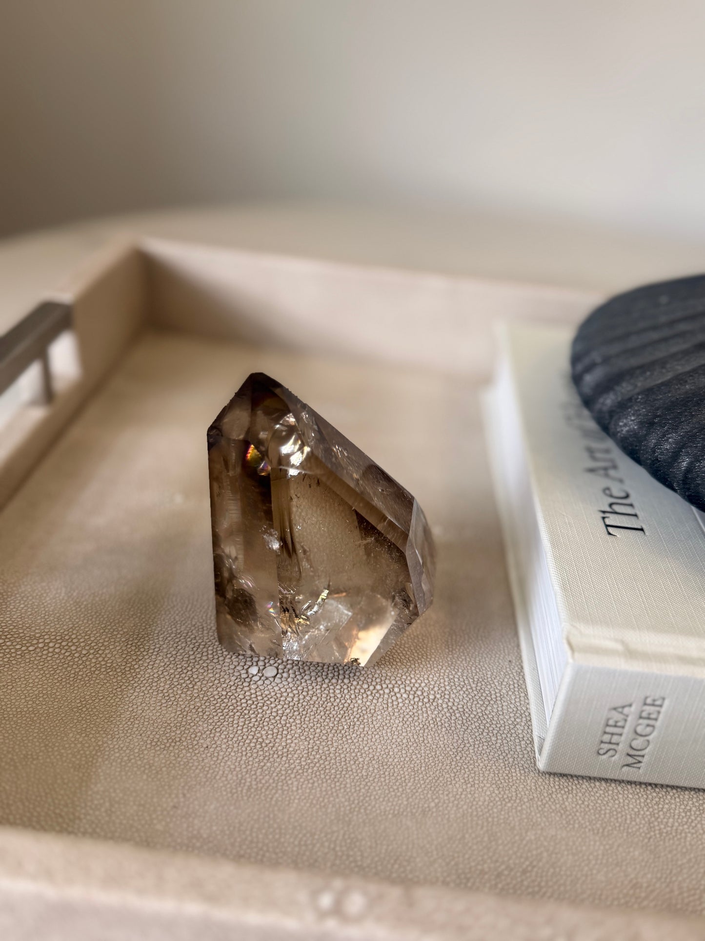 Smoky Quartz Rainbow Freeform on Stand – 513g