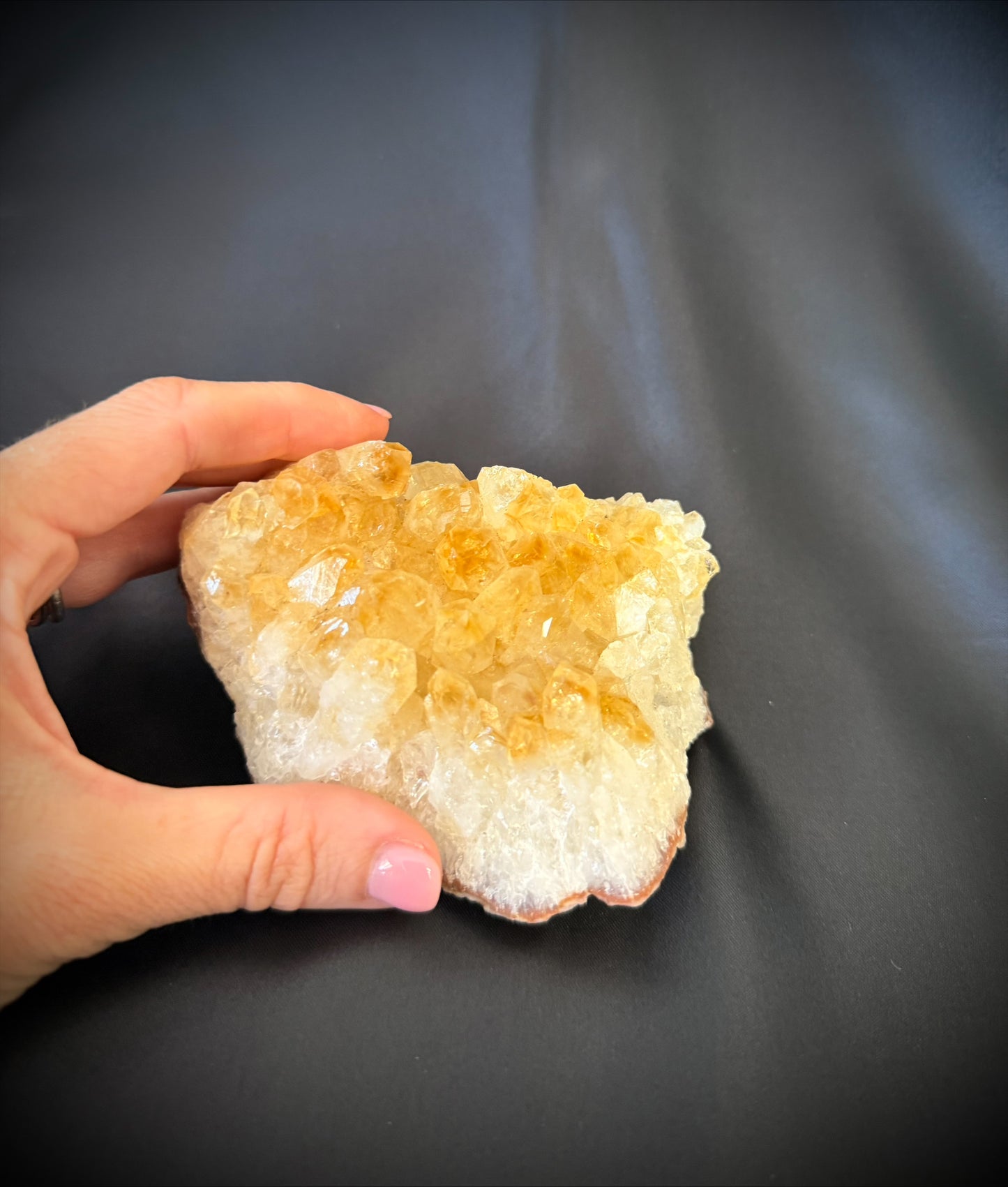 Citrine quartz crystal cluster with golden tips