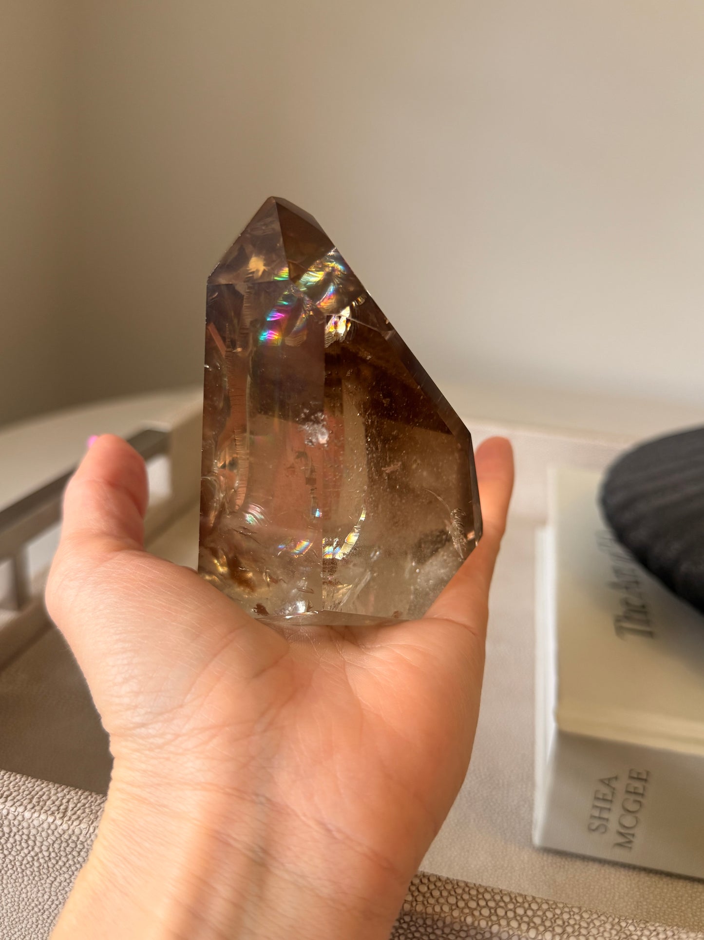 Smoky Quartz Rainbow Freeform on Stand – 513g