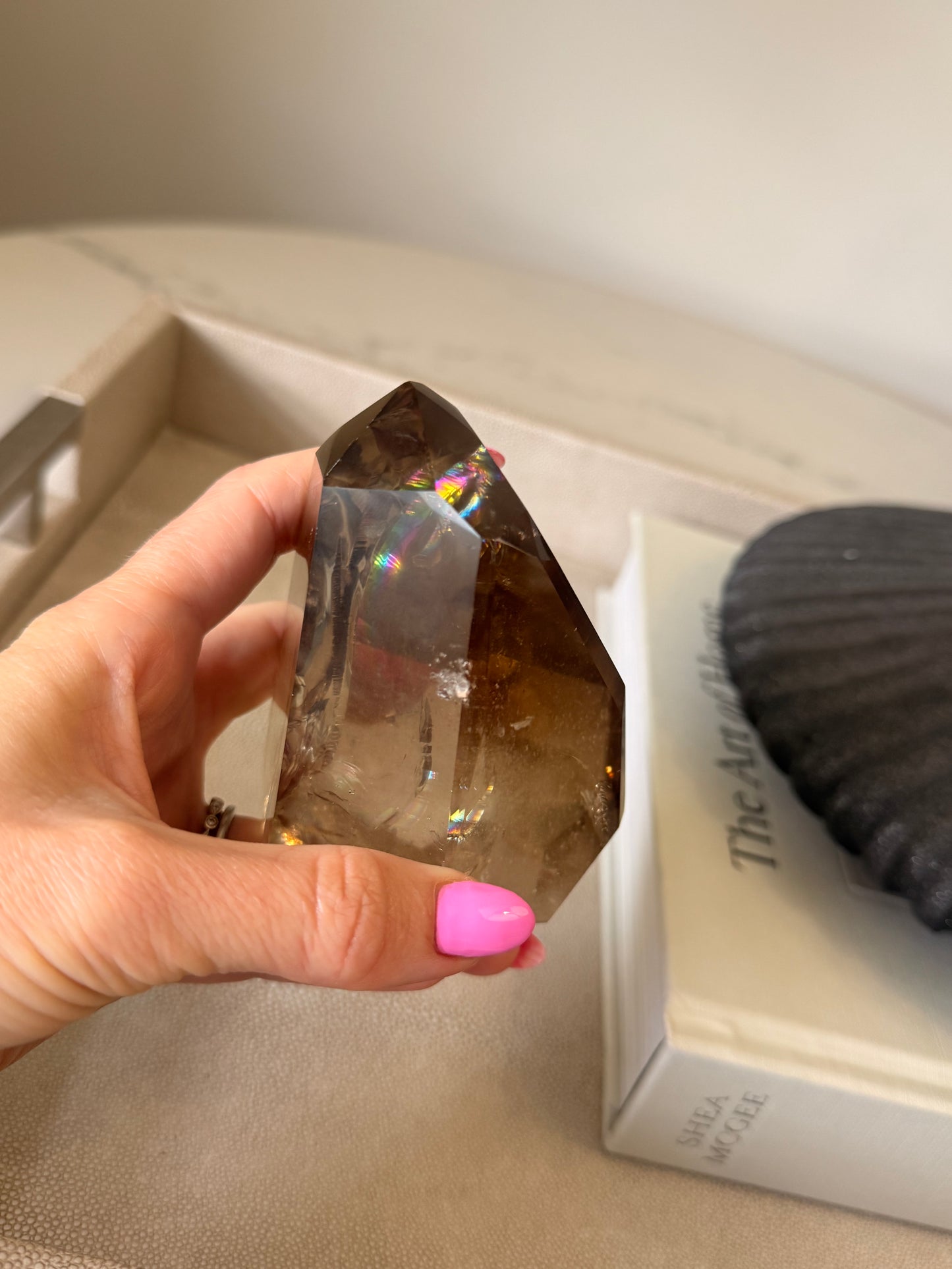 Smoky Quartz Rainbow Freeform on Stand – 513g