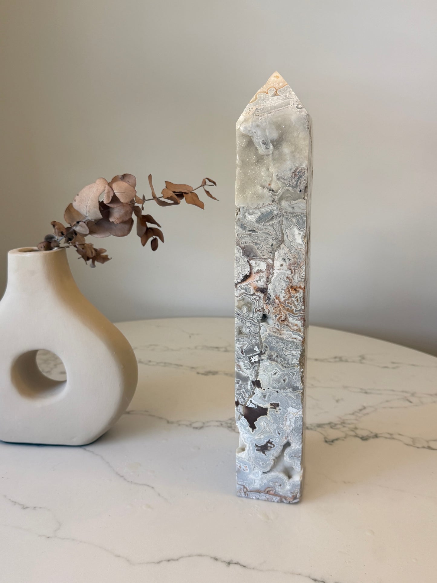 Druzy Mexican Lace Agate Statement Tower