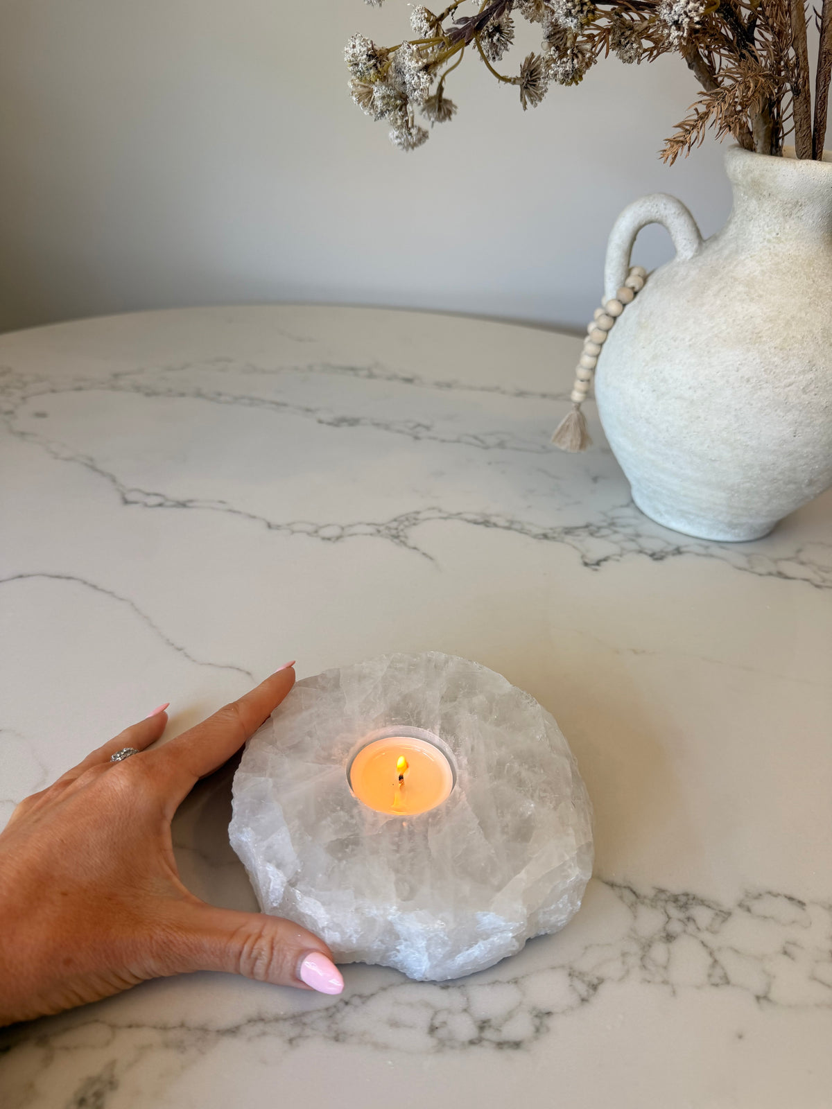 Clear Quartz Tealight Candle Holder – 917g