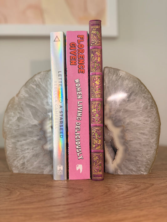 Natural Agate Geode Bookends with Druzy Quartz