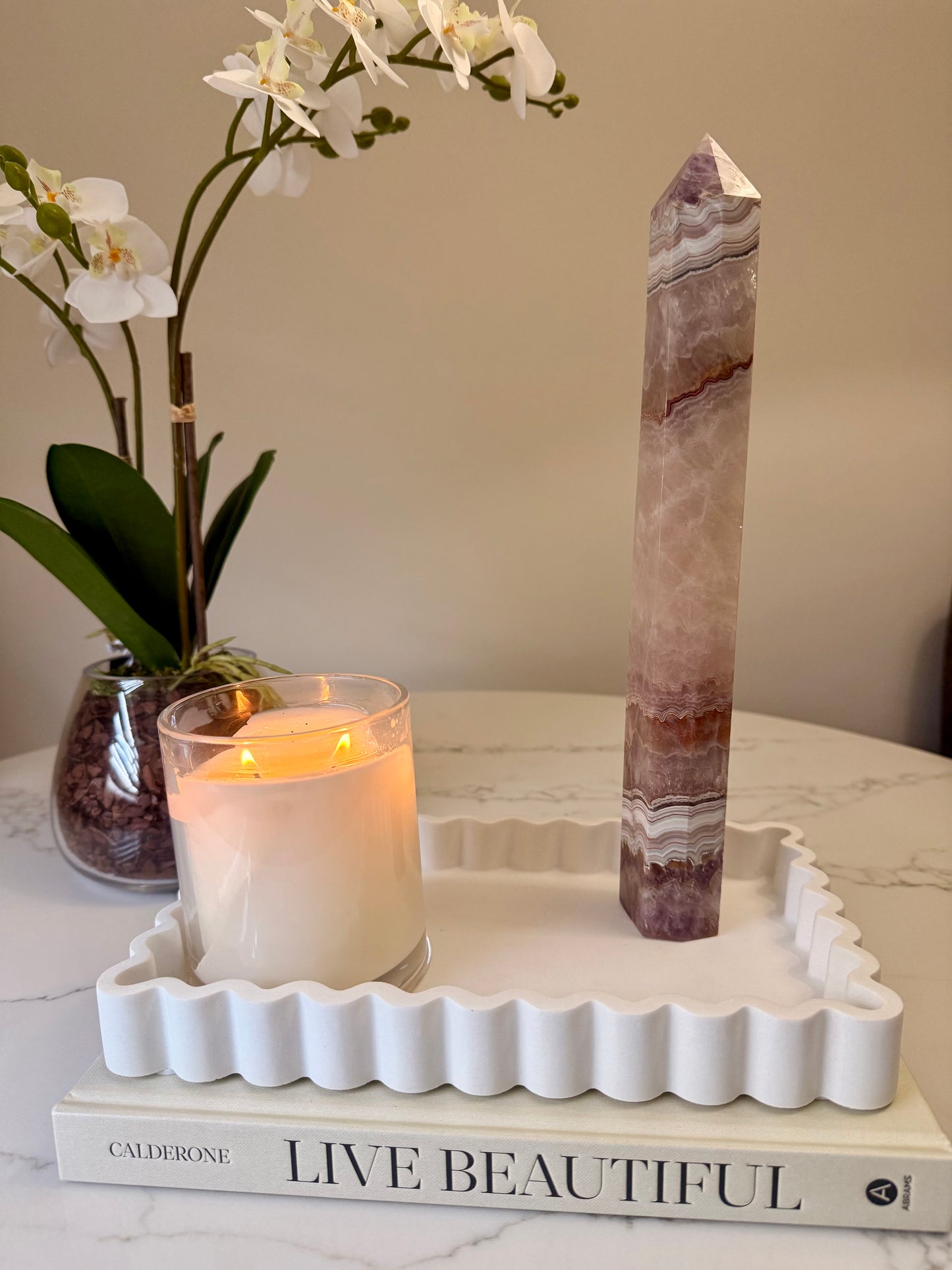 Amethyst & Mexican Lace Agate Tower | 939 g | 31.5 cm