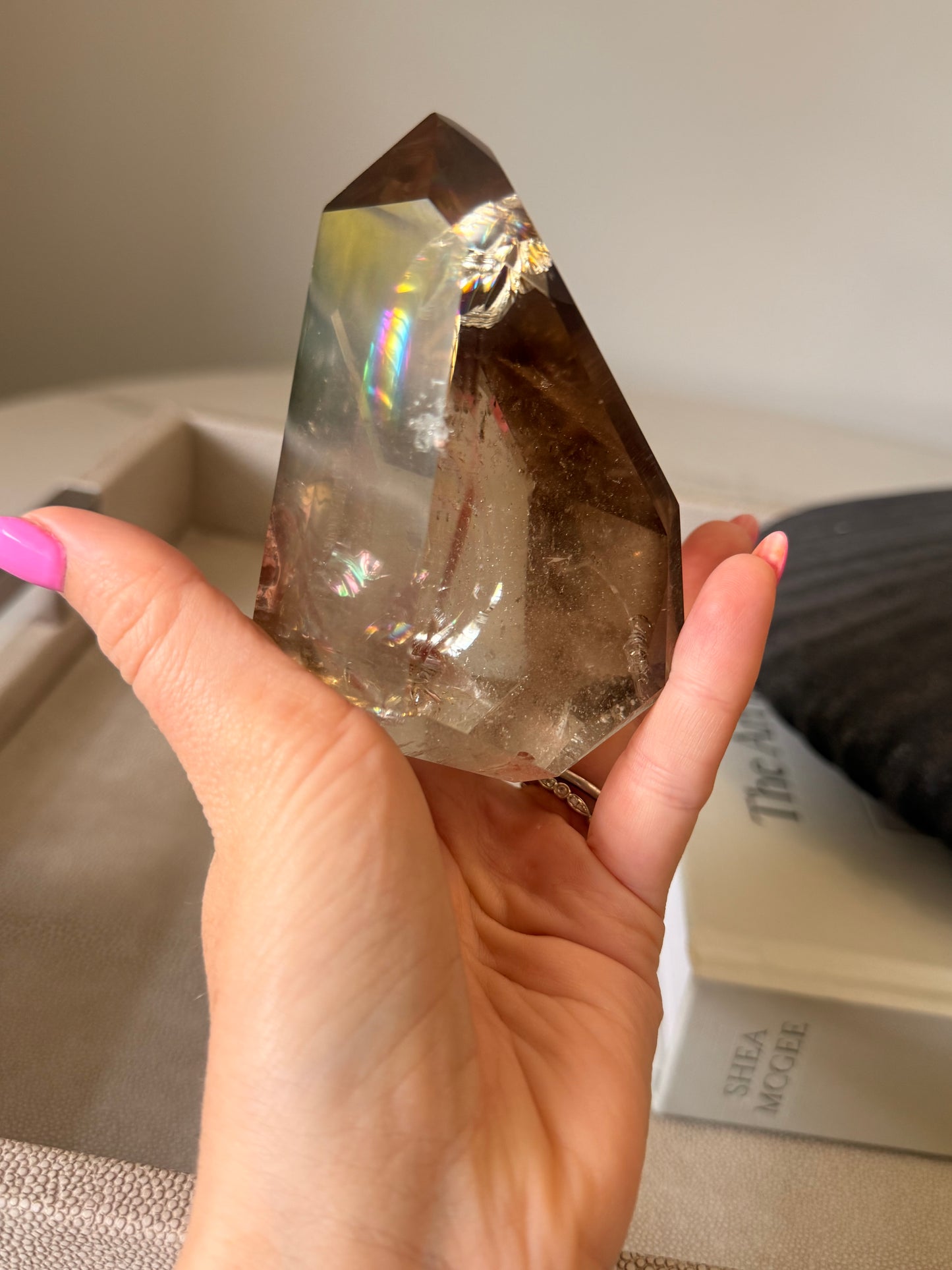 Smoky Quartz Rainbow Freeform on Stand – 513g