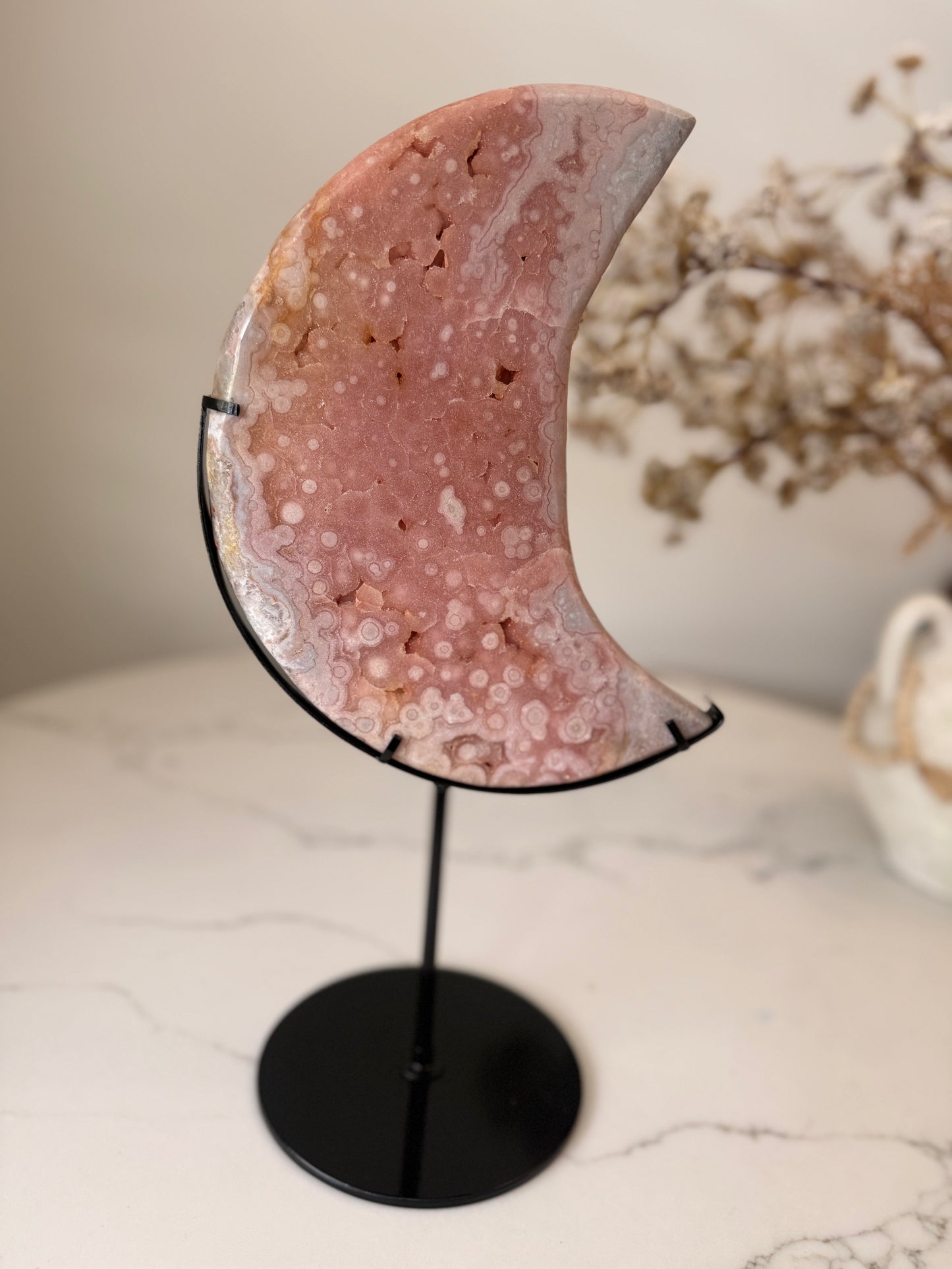 XL Pink Amethyst Crescent Moon on Stand | 1.59kg