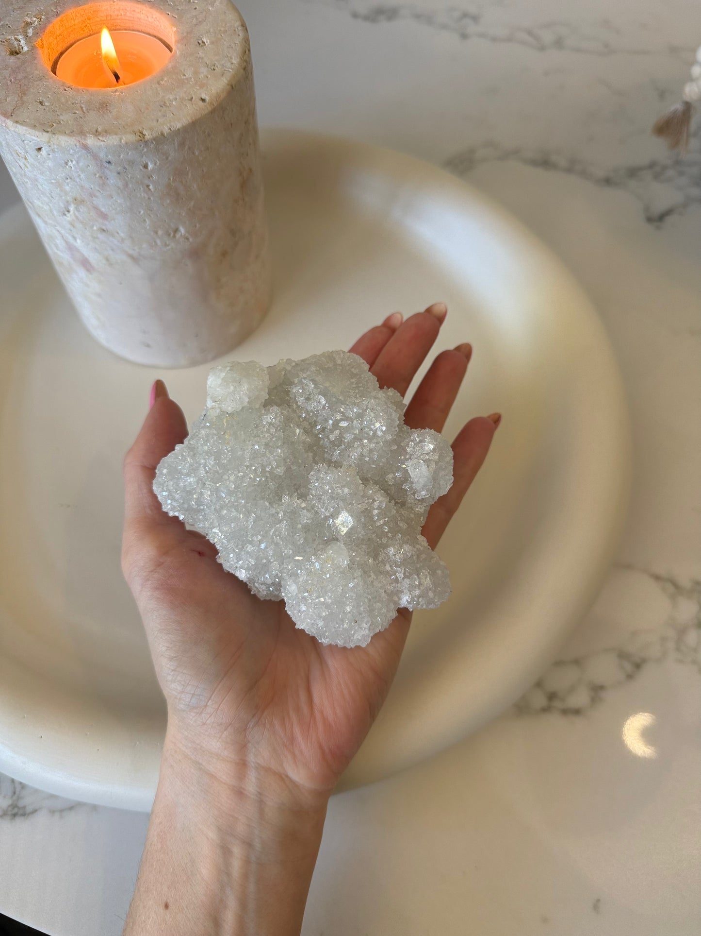 Apophyllite, Stilbite & Calcite on Chalcedony Cluster – Jalgaon, India