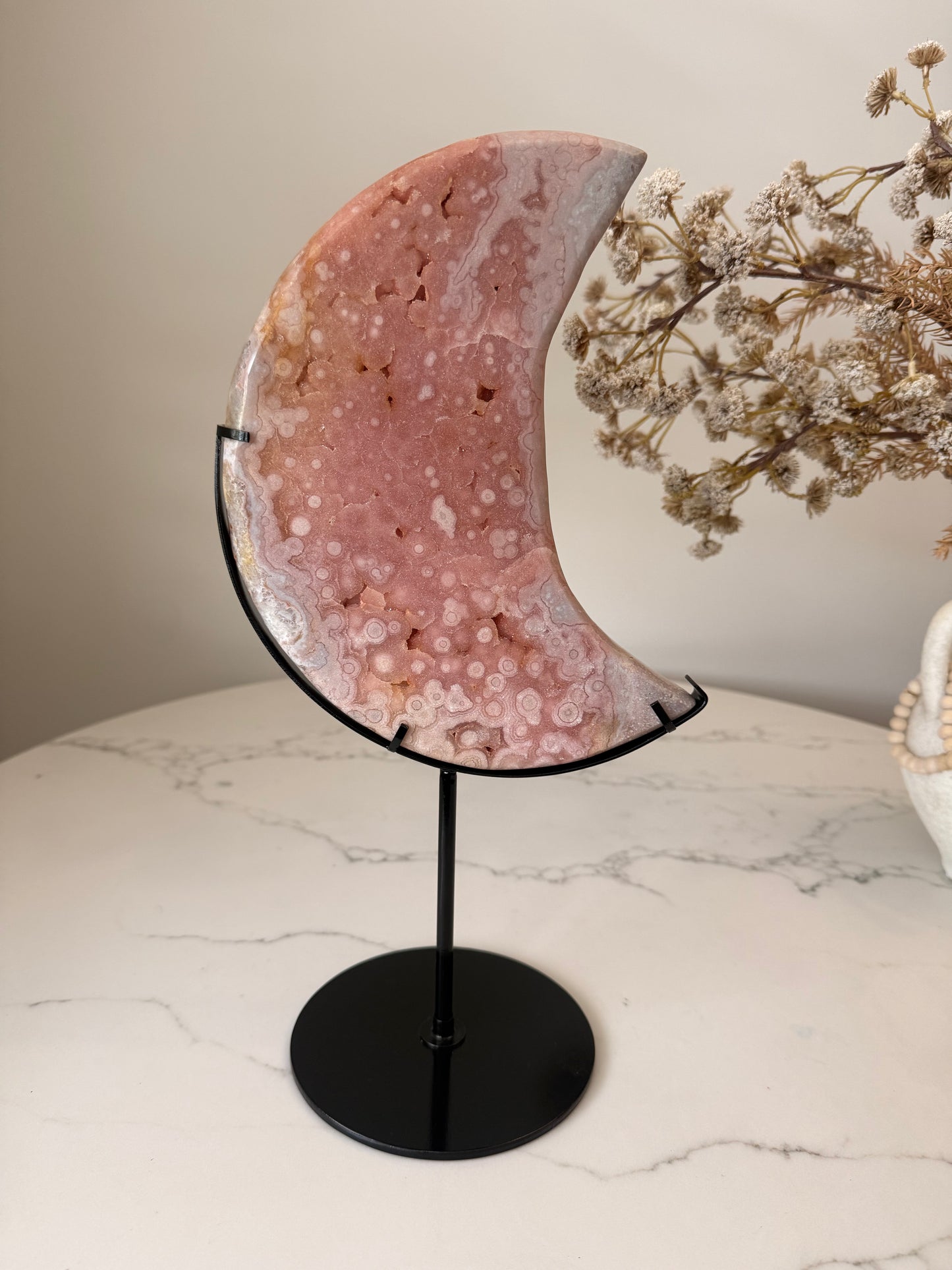XL Pink Amethyst Crescent Moon on Stand | 1.59kg