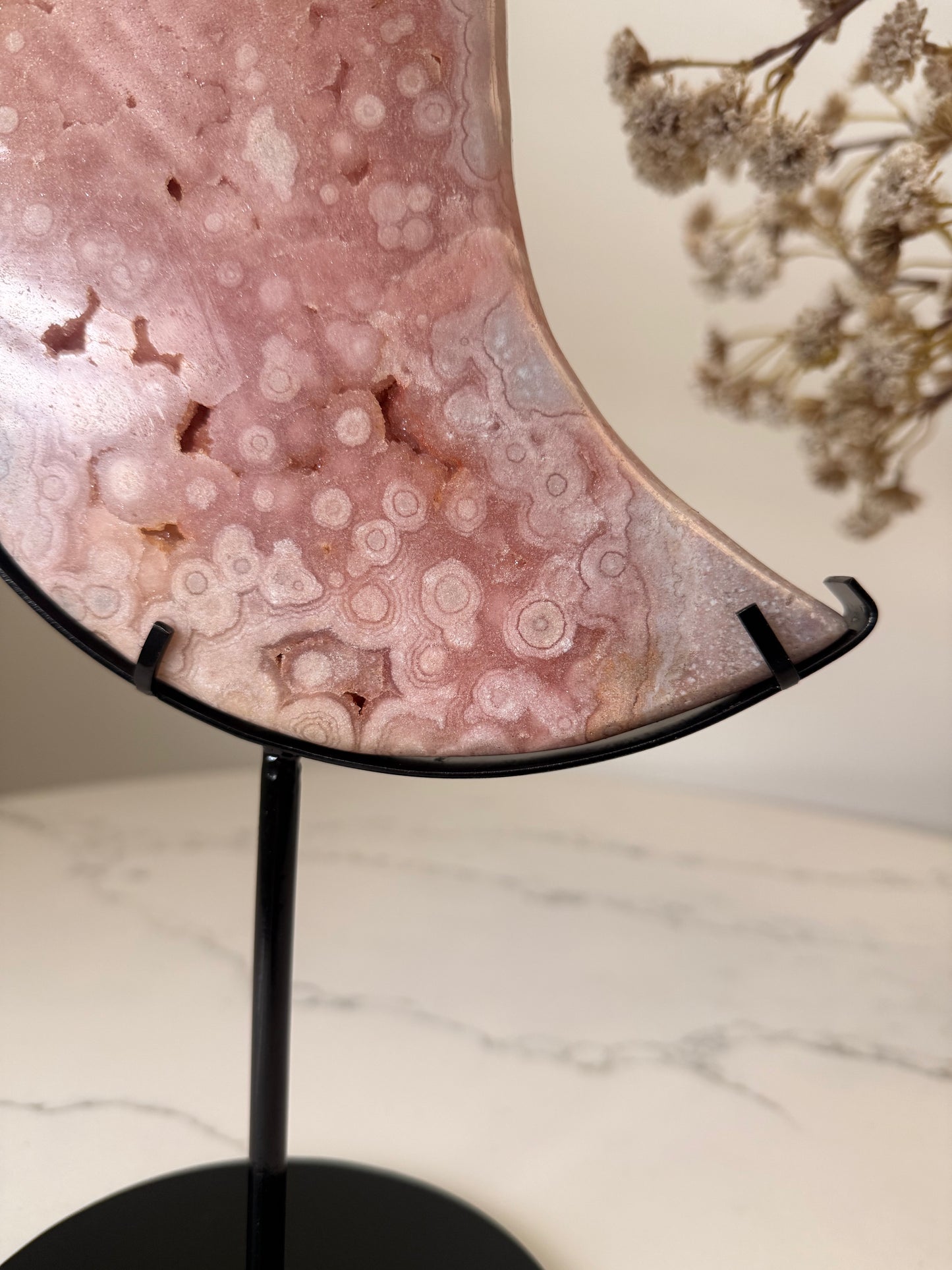 XL Pink Amethyst Crescent Moon on Stand | 1.59kg