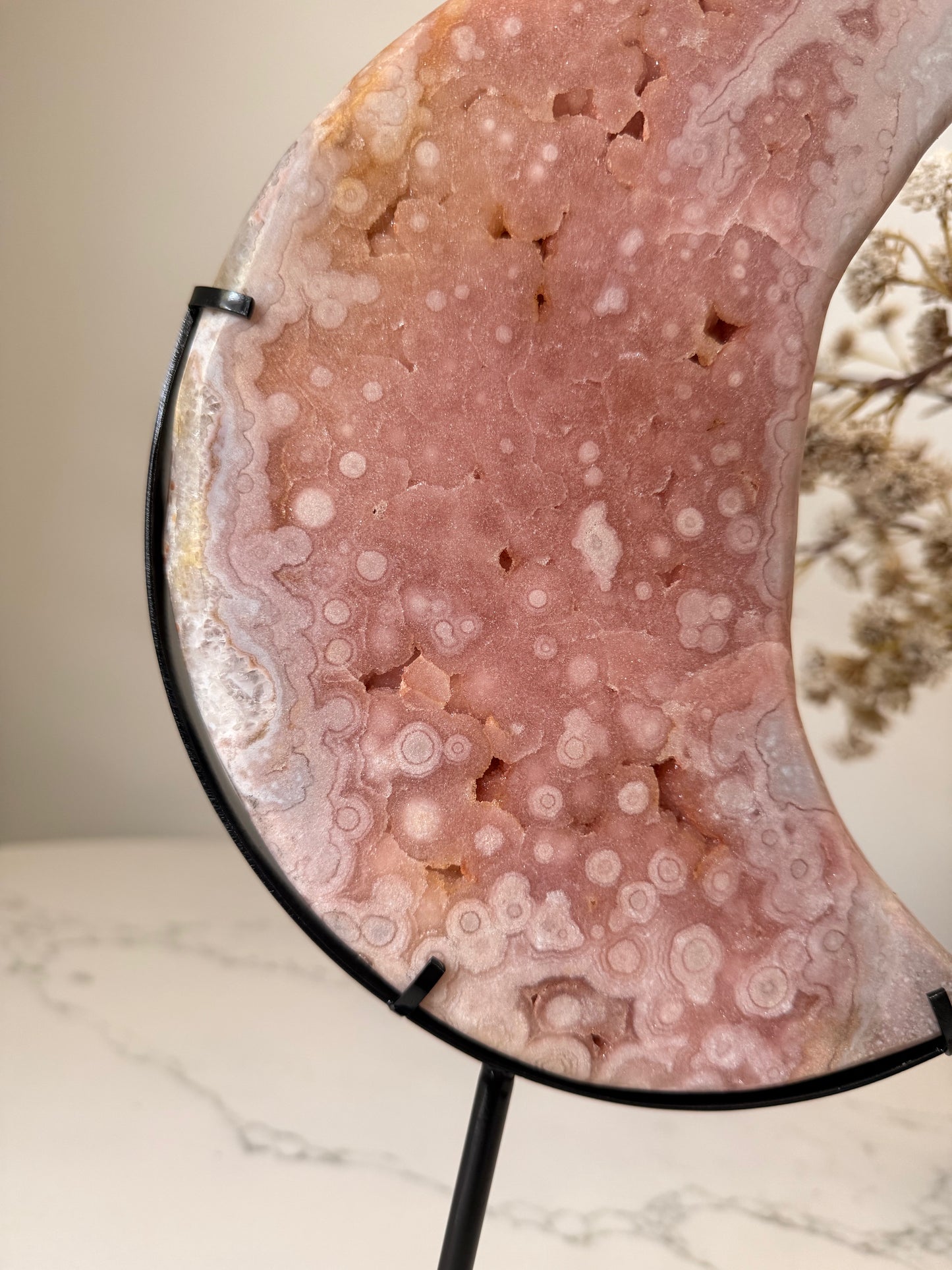 XL Pink Amethyst Crescent Moon on Stand | 1.59kg