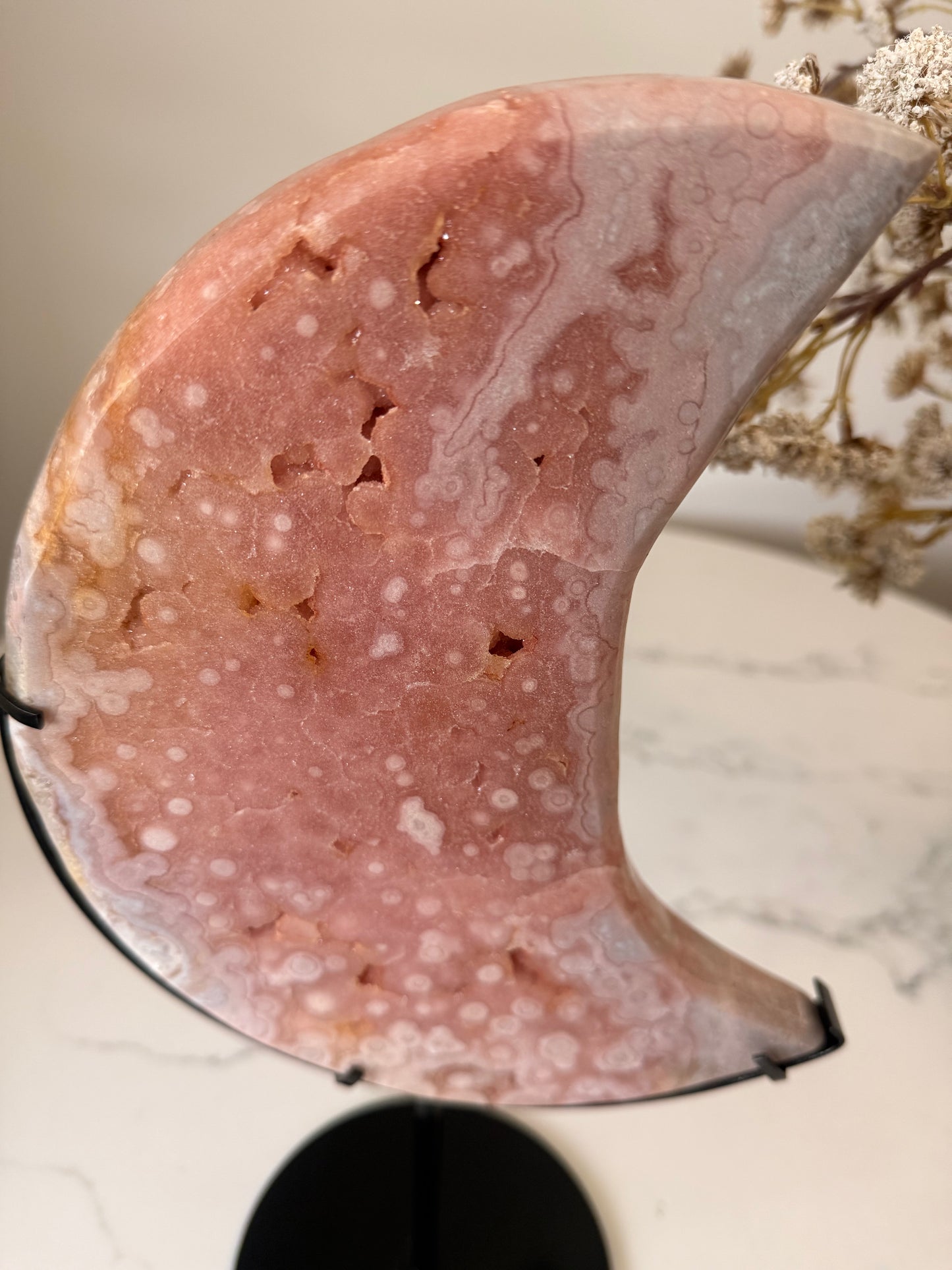 XL Pink Amethyst Crescent Moon on Stand | 1.59kg