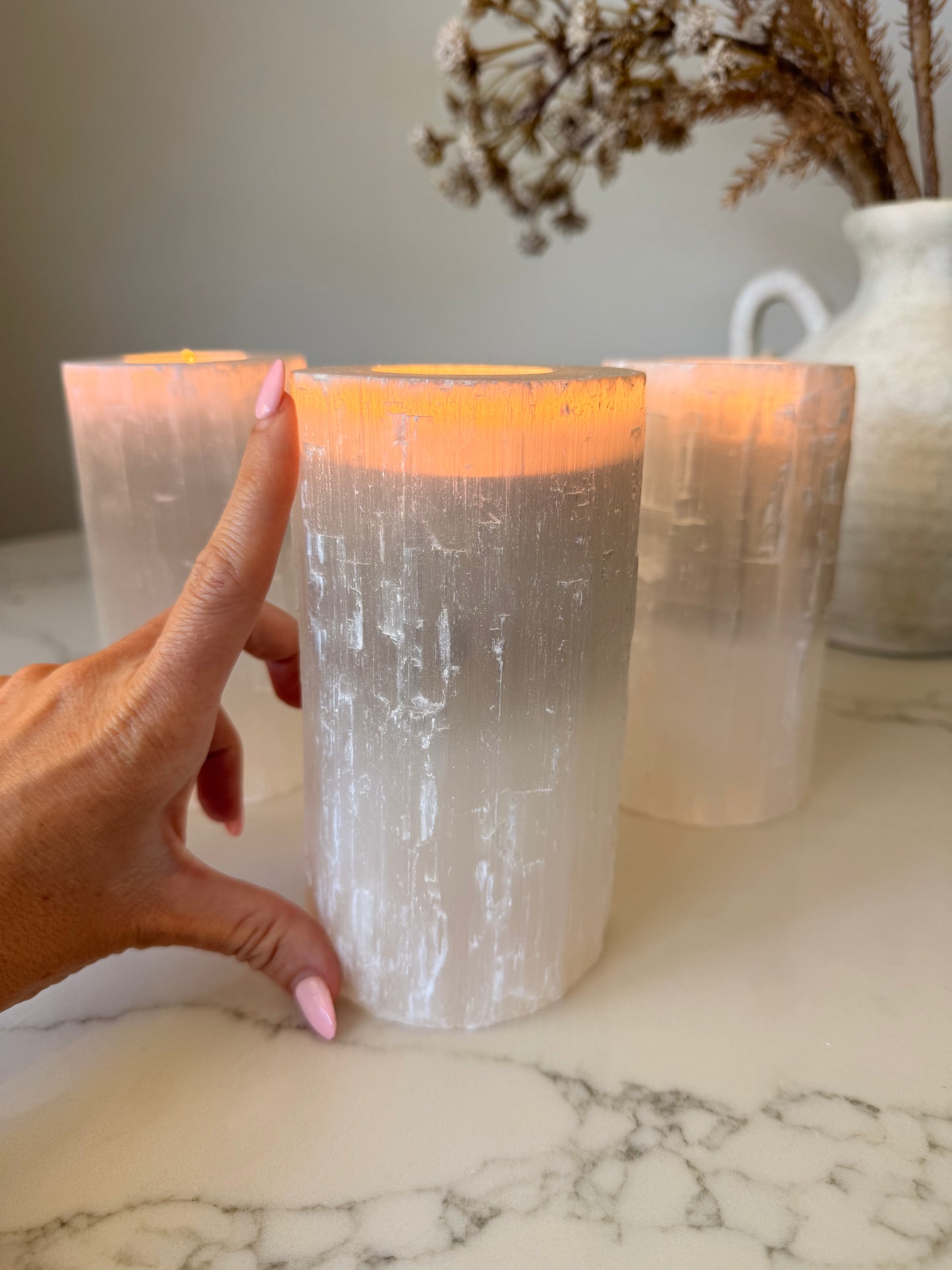 15cm Selenite Tealight Candle Holder