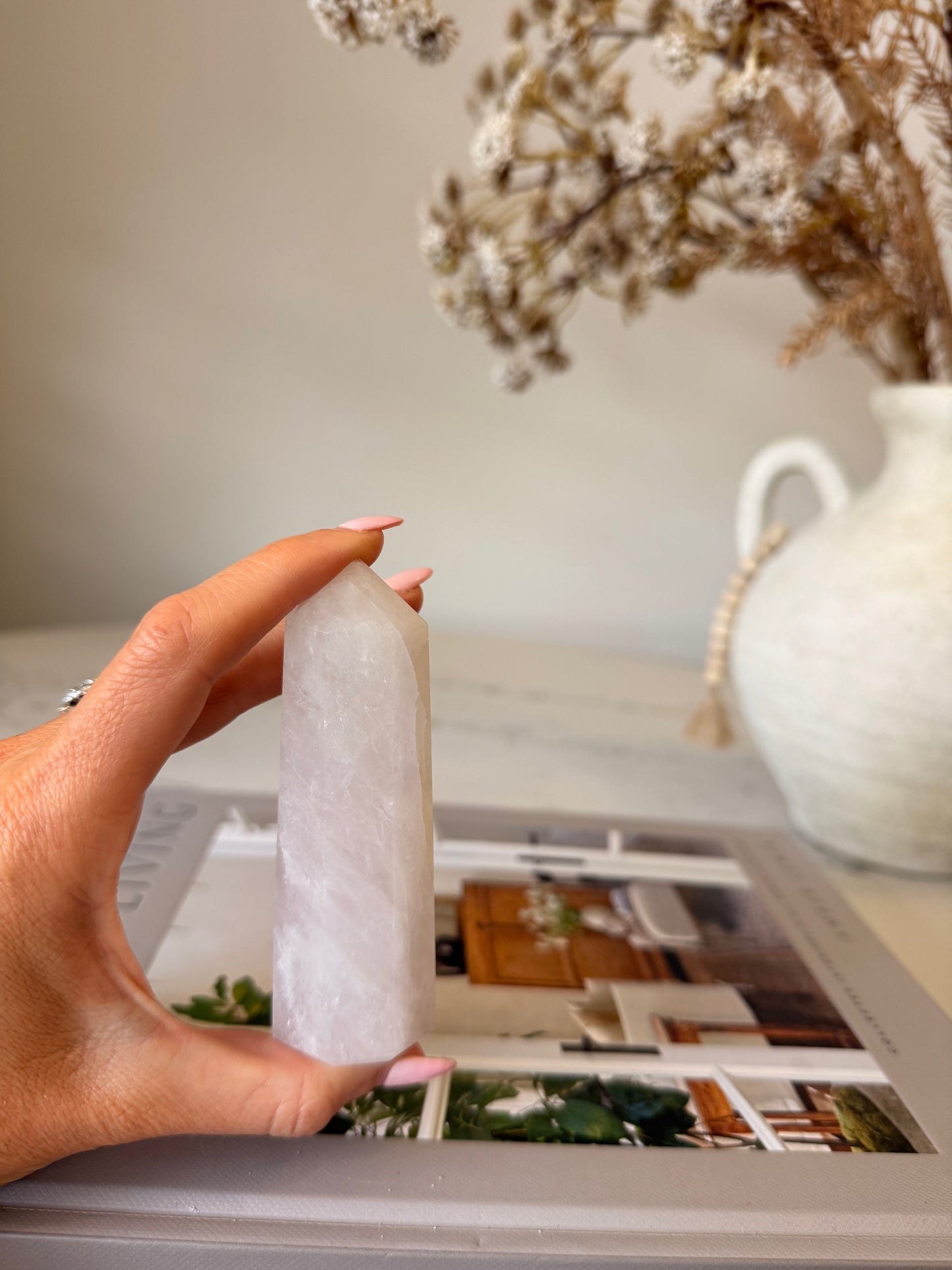 Milky Quartz Tower with Natural Veil – 150g