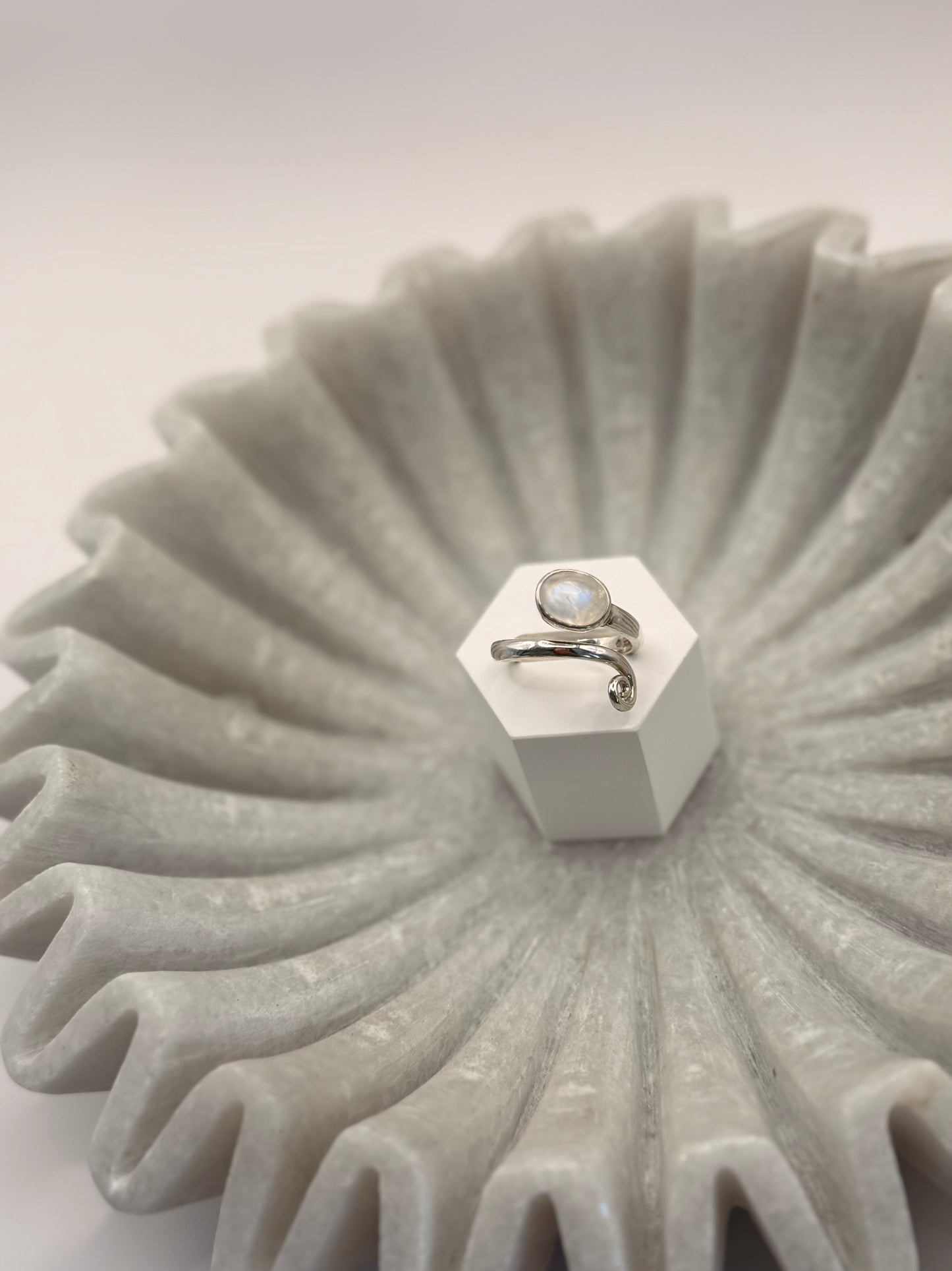 Moonstone Spiral Wrap Ring in Sterling Silver – Size 9