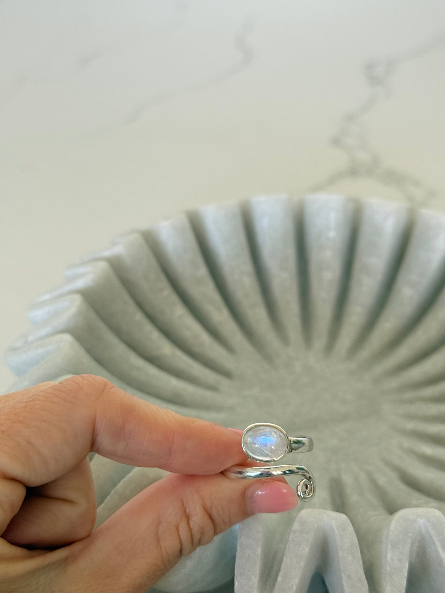 Moonstone Spiral Wrap Ring in Sterling Silver – Size 9