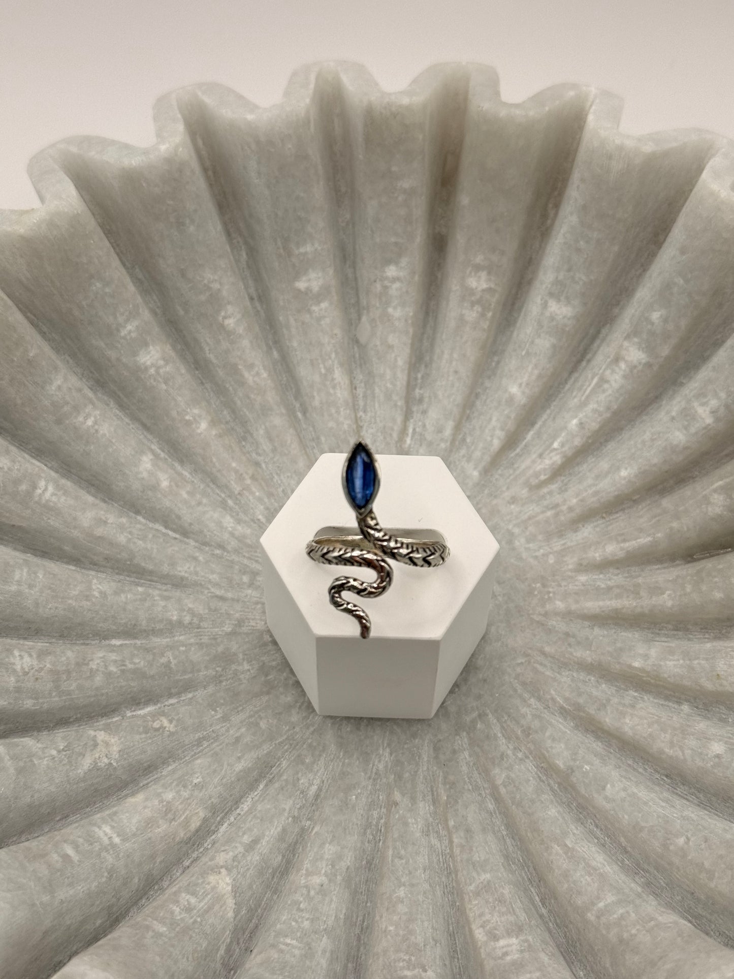 Blue Tourmaline Snake Ring – Sterling Silver - Size 9