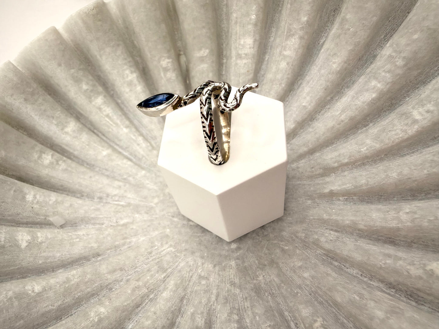 Blue Tourmaline Snake Ring – Sterling Silver - Size 9