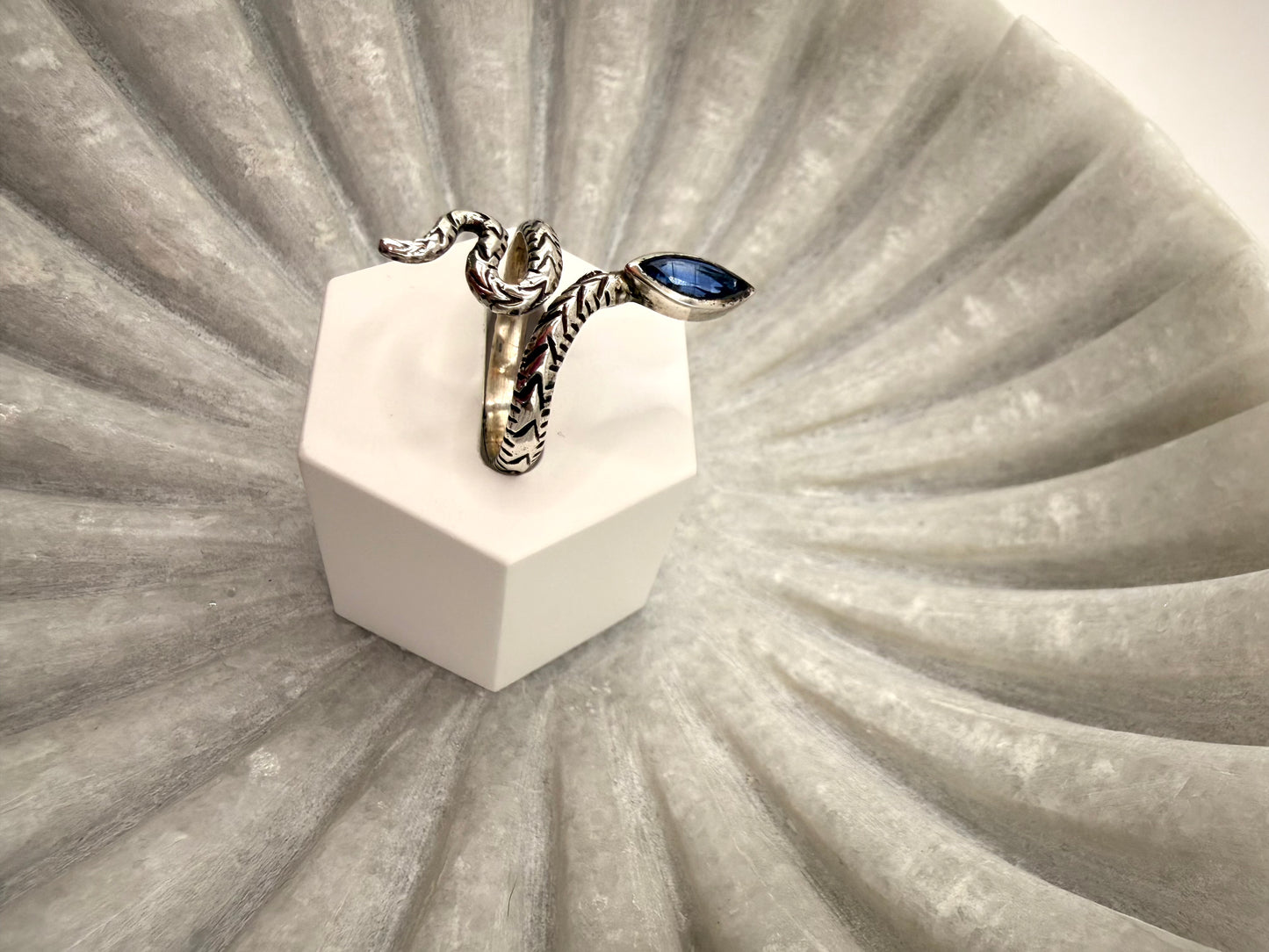 Blue Tourmaline Snake Ring – Sterling Silver - Size 9
