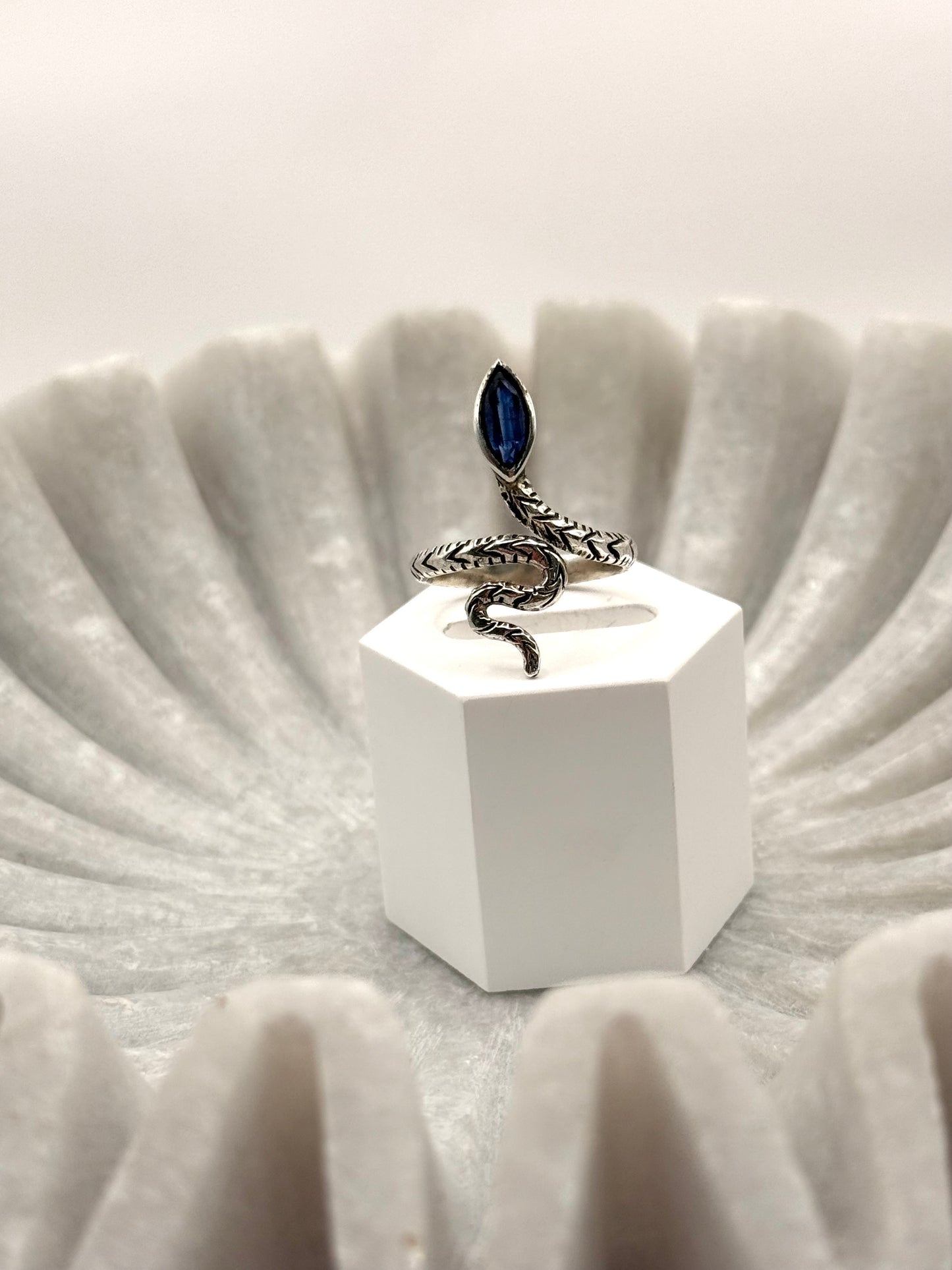 Blue Tourmaline Snake Ring – Sterling Silver - Size 9