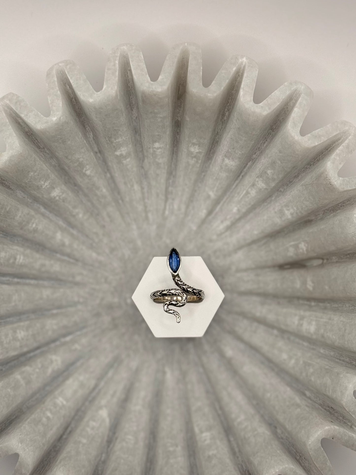 Blue Tourmaline Snake Ring – Sterling Silver - Size 9