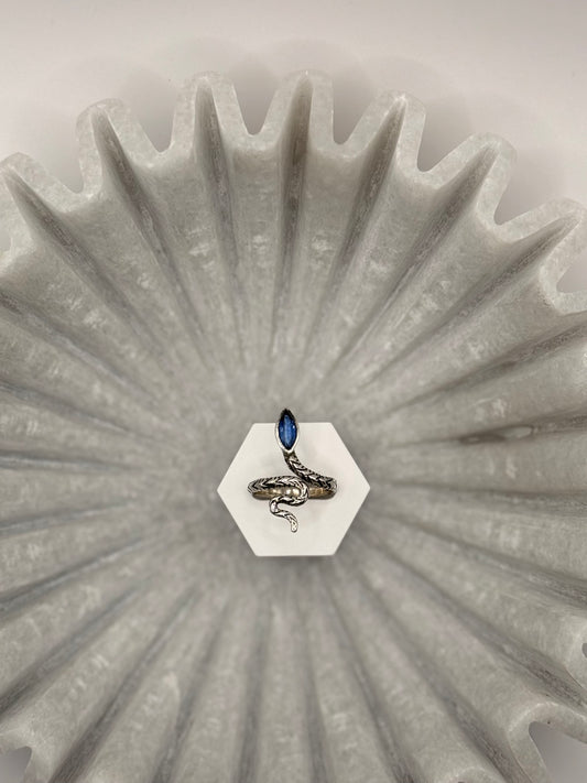 Blue Tourmaline Snake Ring – Sterling Silver - Size 9