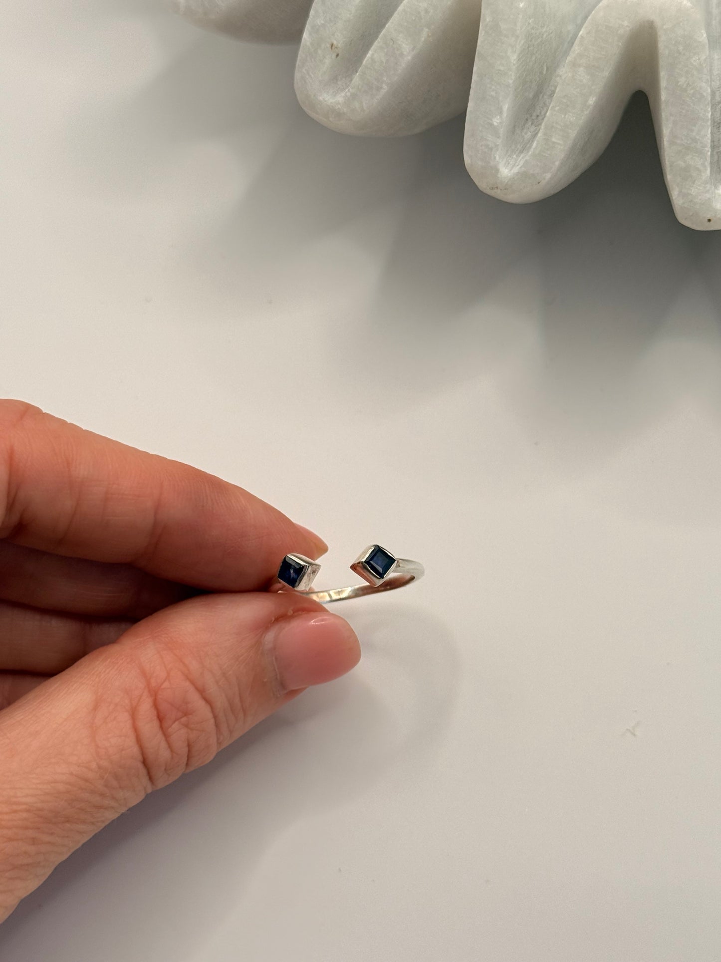 Blue Sapphire Open Ring – Double Stone – Size 8