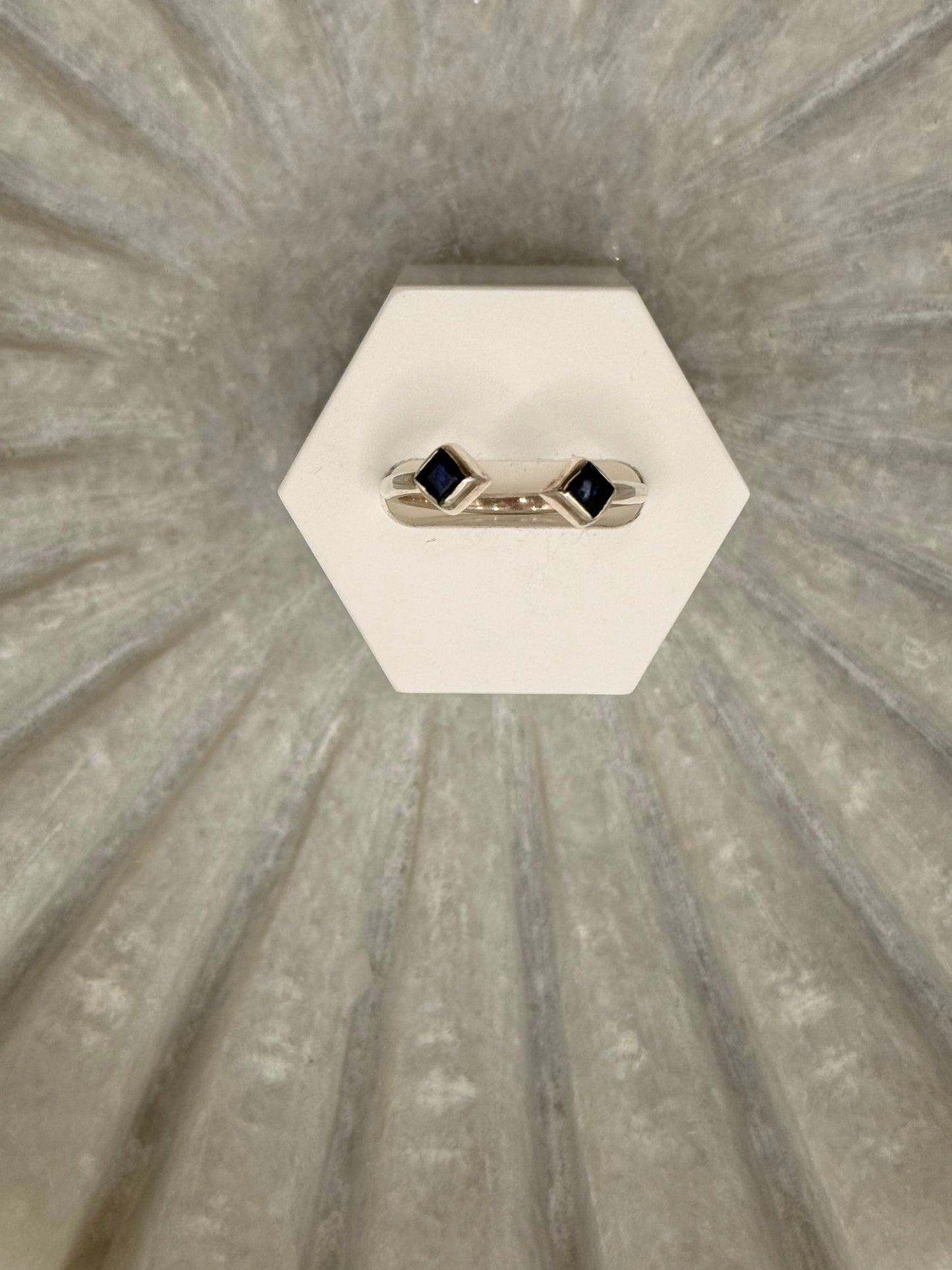 Blue Sapphire Open Ring – Double Stone – Size 8