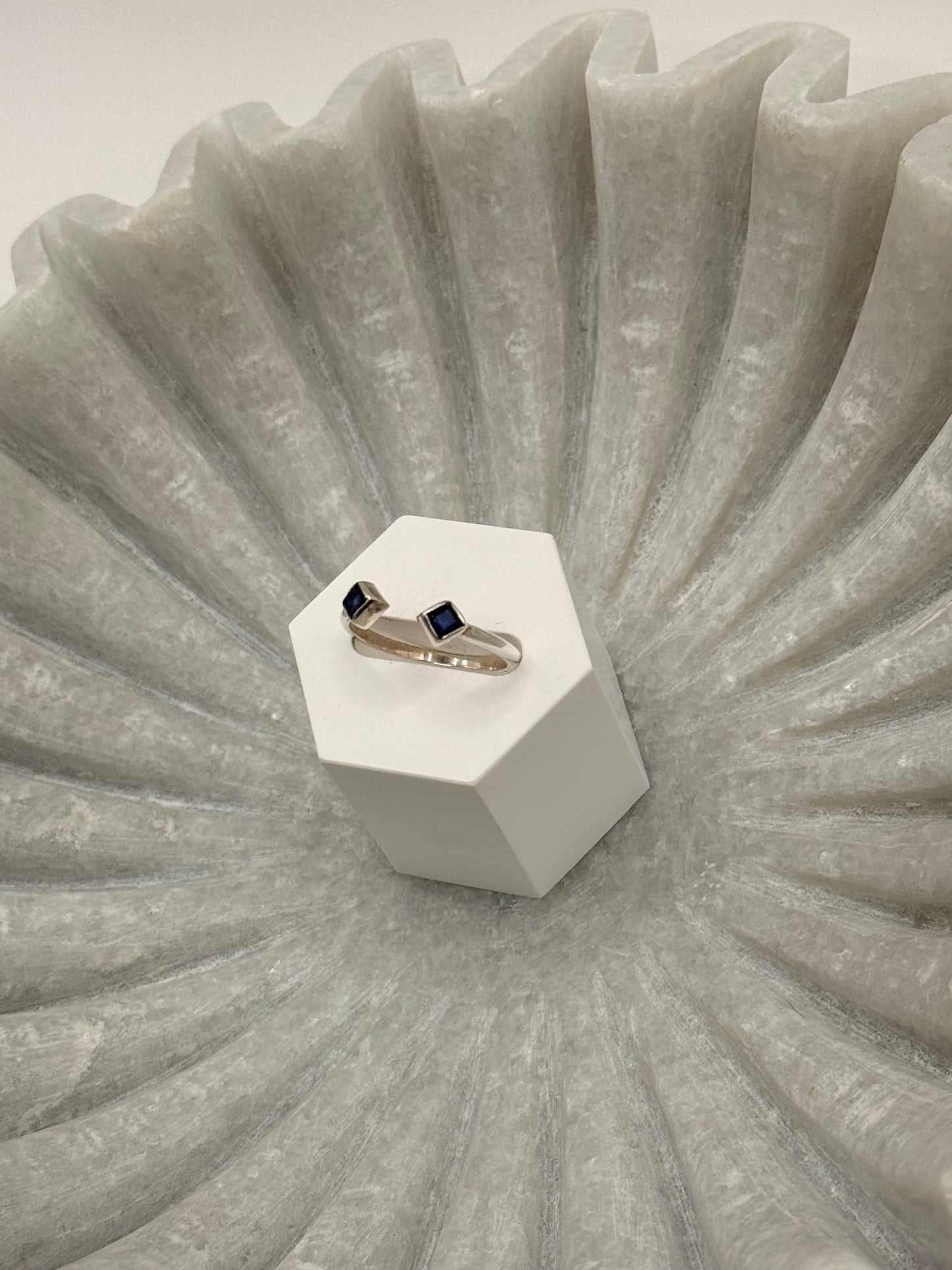 Blue Sapphire Open Ring – Double Stone – Size 8
