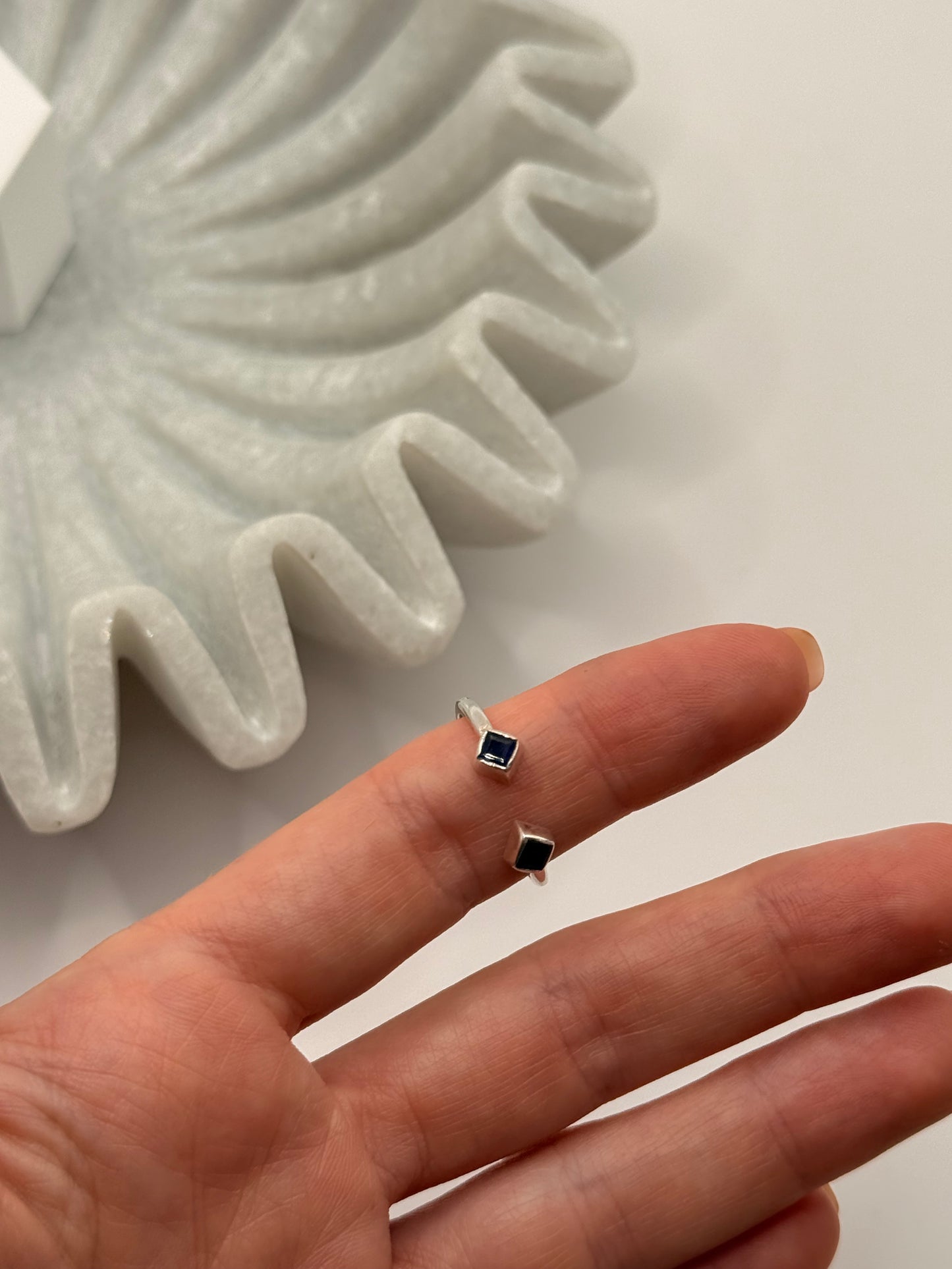 Blue Sapphire Open Ring – Double Stone – Size 8